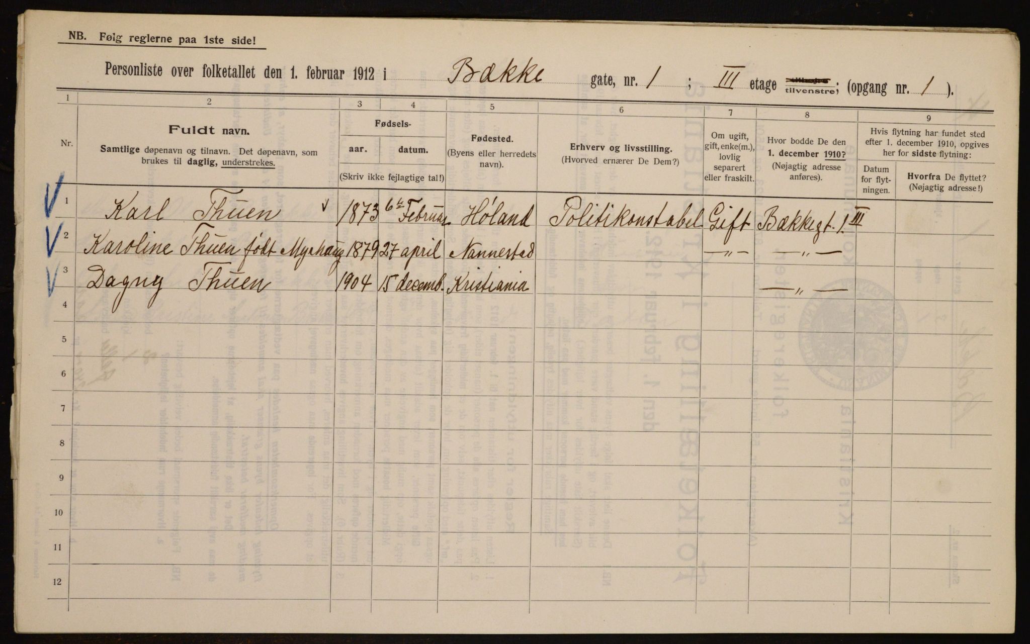 OBA, Municipal Census 1912 for Kristiania, 1912, p. 3367