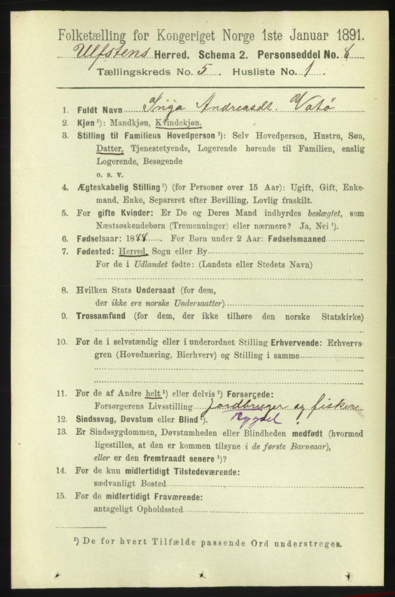 RA, 1891 census for 1516 Ulstein, 1891, p. 1268