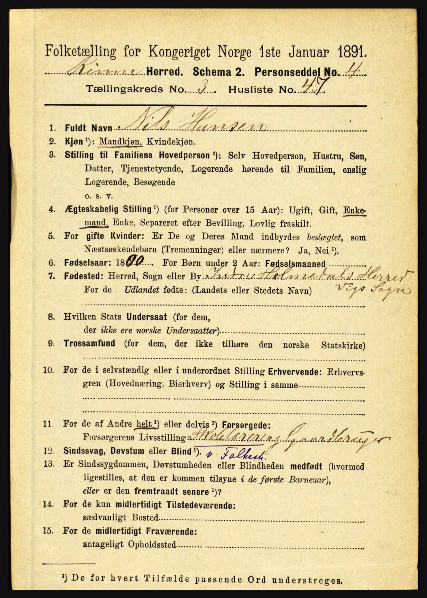 RA, 1891 census for 1437 Kinn, 1891, p. 1253