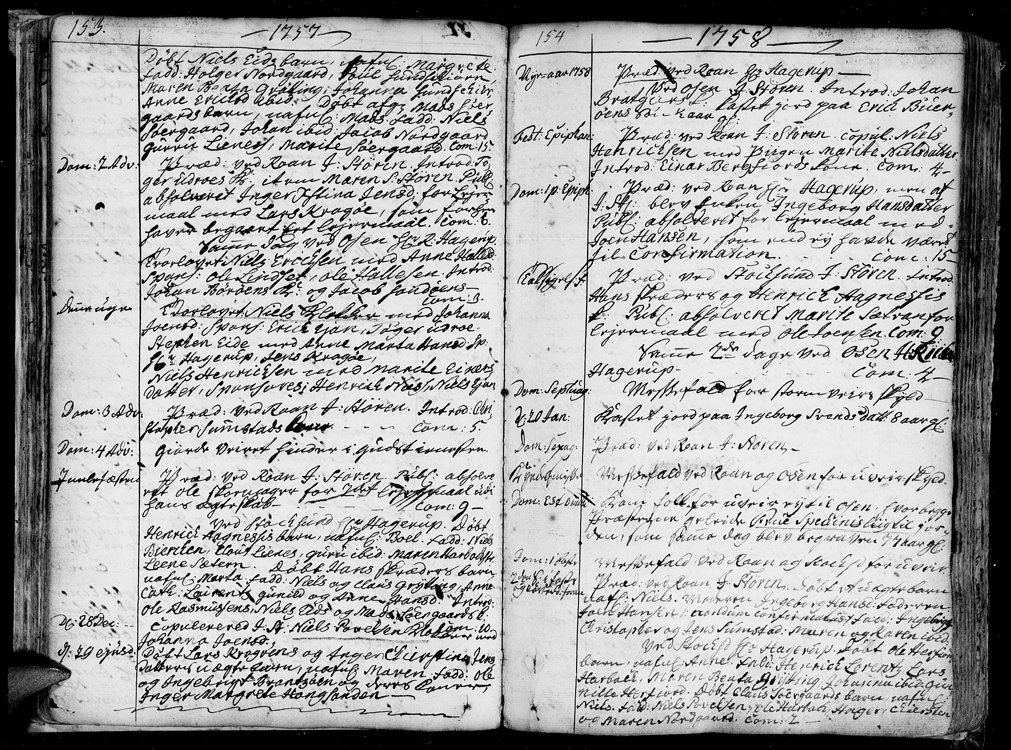 Ministerialprotokoller, klokkerbøker og fødselsregistre - Sør-Trøndelag, SAT/A-1456/657/L0700: Parish register (official) no. 657A01, 1732-1801, p. 153-154