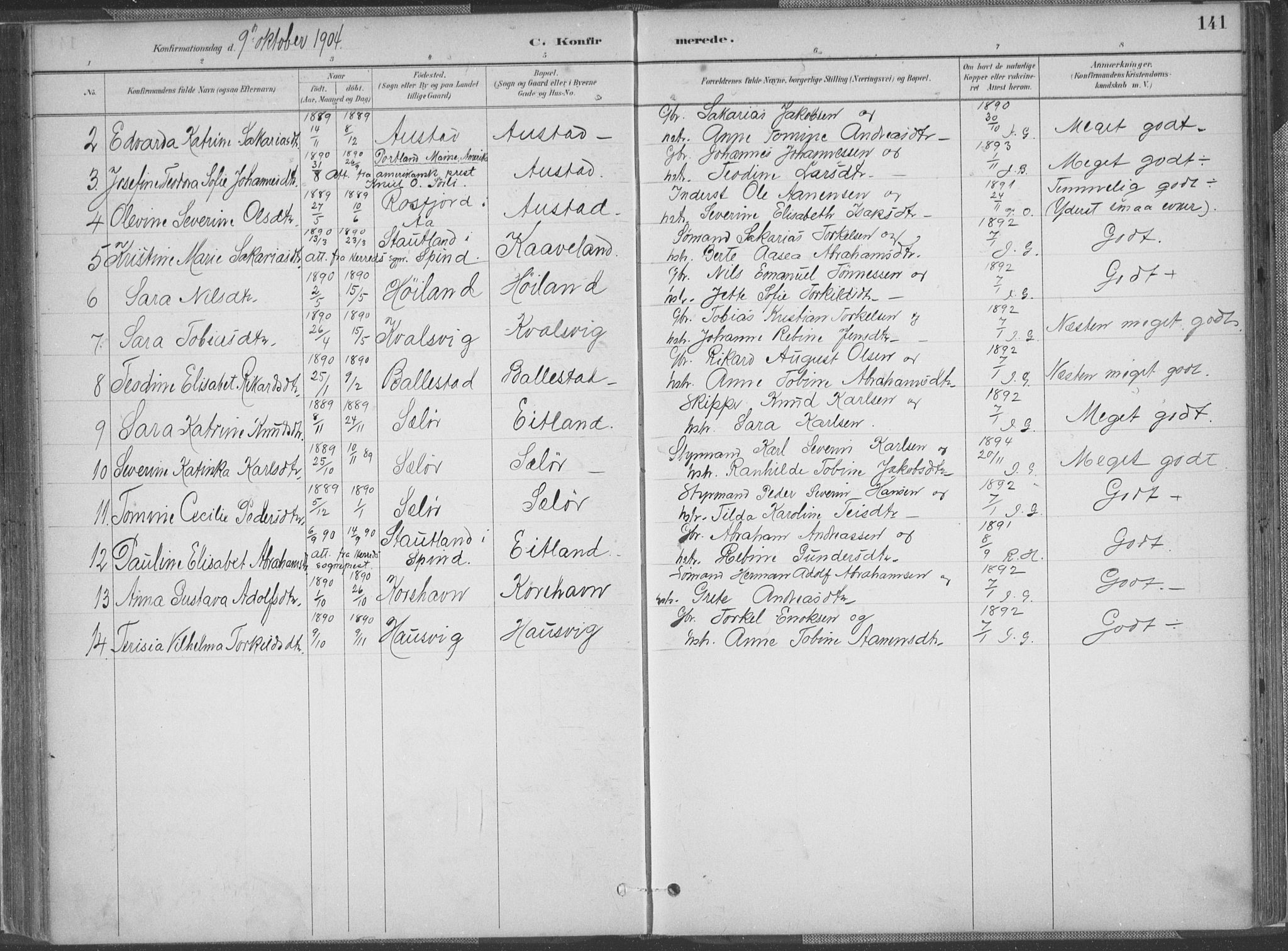 Lyngdal sokneprestkontor, SAK/1111-0029/F/Fa/Faa/L0004: Parish register (official) no. A 4, 1883-1904, p. 141