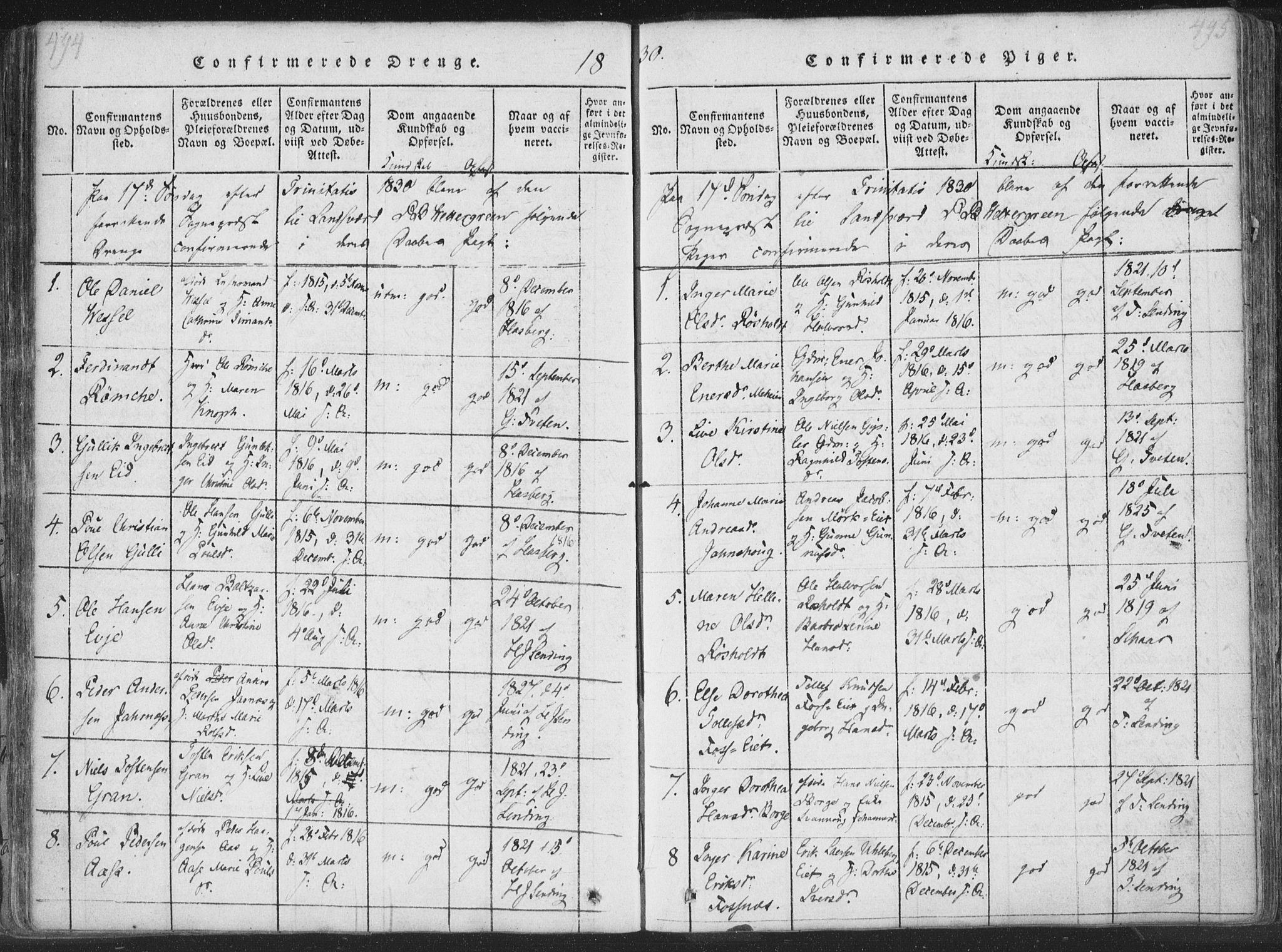 Sandsvær kirkebøker, SAKO/A-244/F/Fa/L0004: Parish register (official) no. I 4, 1817-1839, p. 494-495