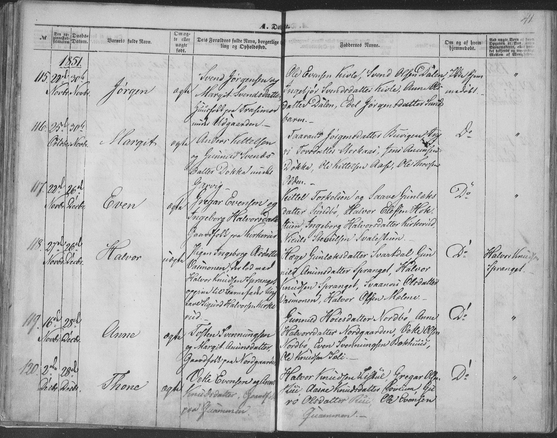 Seljord kirkebøker, SAKO/A-20/F/Fa/L012a: Parish register (official) no. I 12A, 1850-1865, p. 41