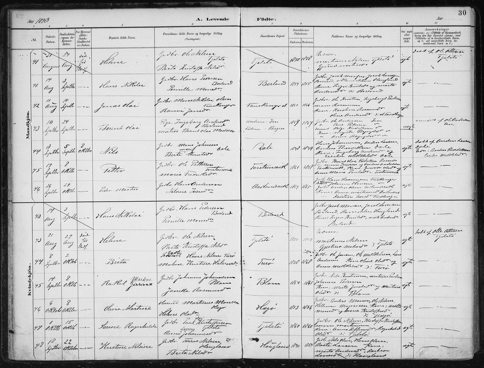 Herdla Sokneprestembete, AV/SAB-A-75701/H/Haa: Parish register (official) no. A 4, 1891-1905, p. 30