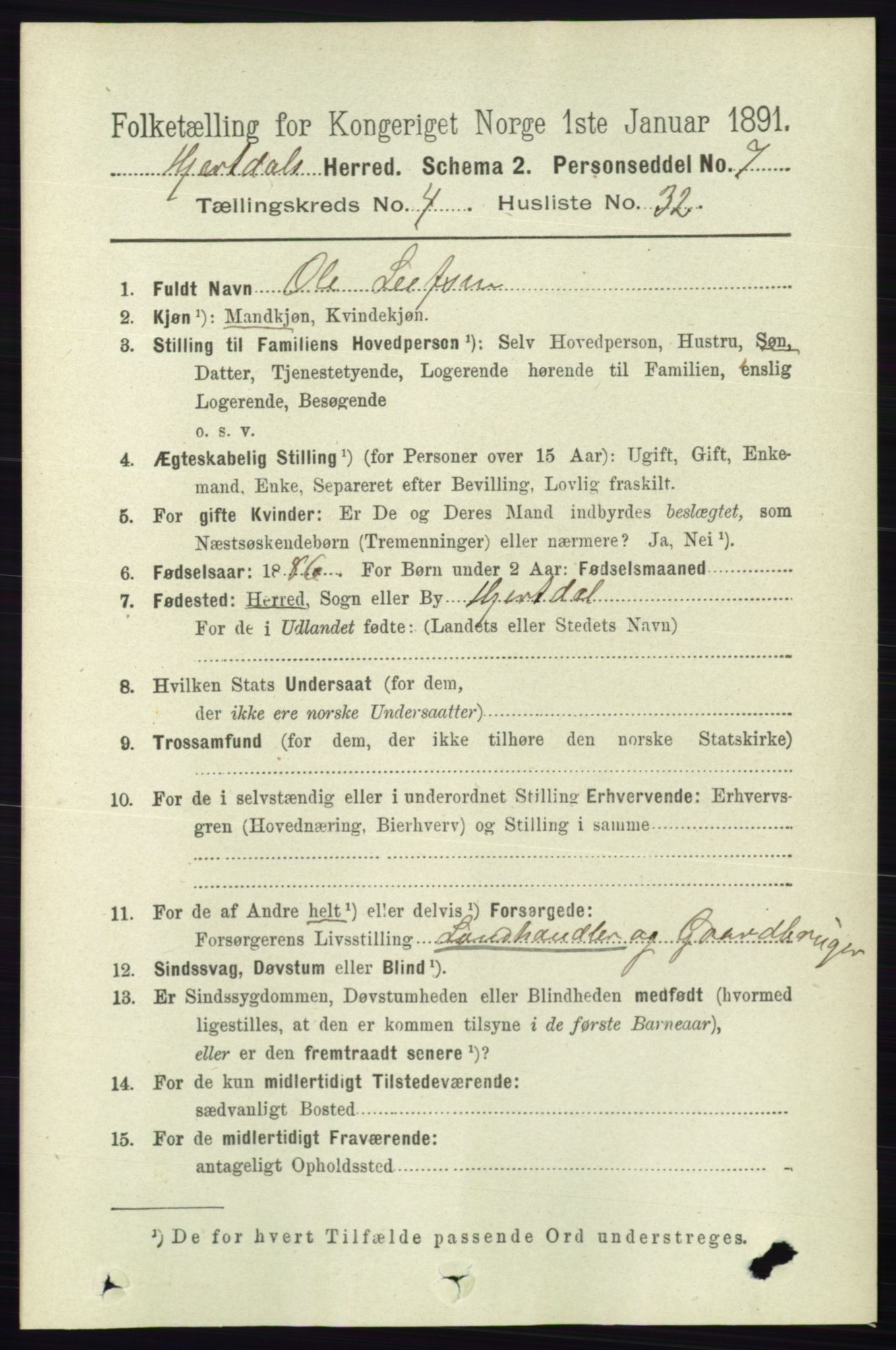 RA, 1891 census for 0827 Hjartdal, 1891, p. 1572