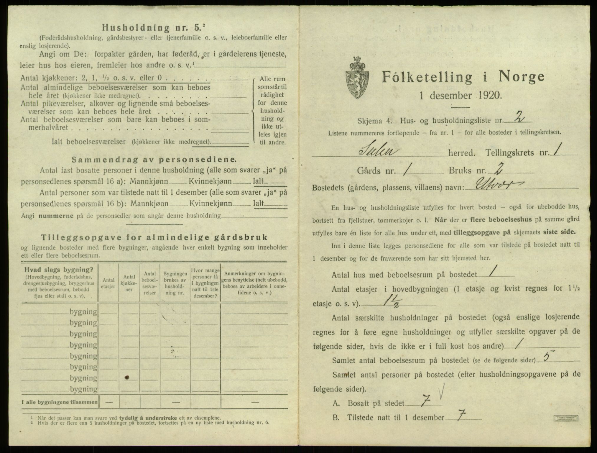 SAB, 1920 census for Solund, 1920, p. 45