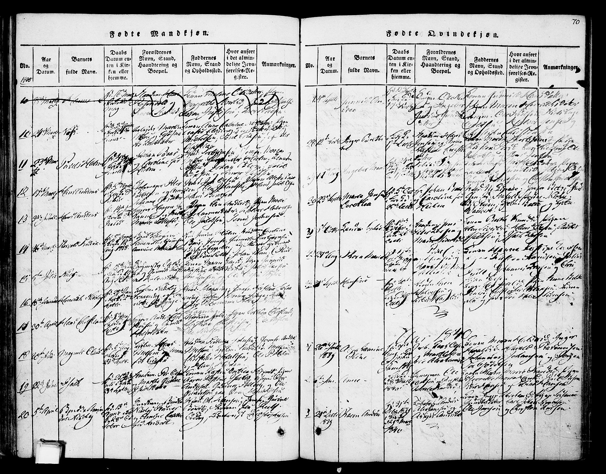 Skien kirkebøker, SAKO/A-302/F/Fa/L0005: Parish register (official) no. 5, 1814-1843, p. 70