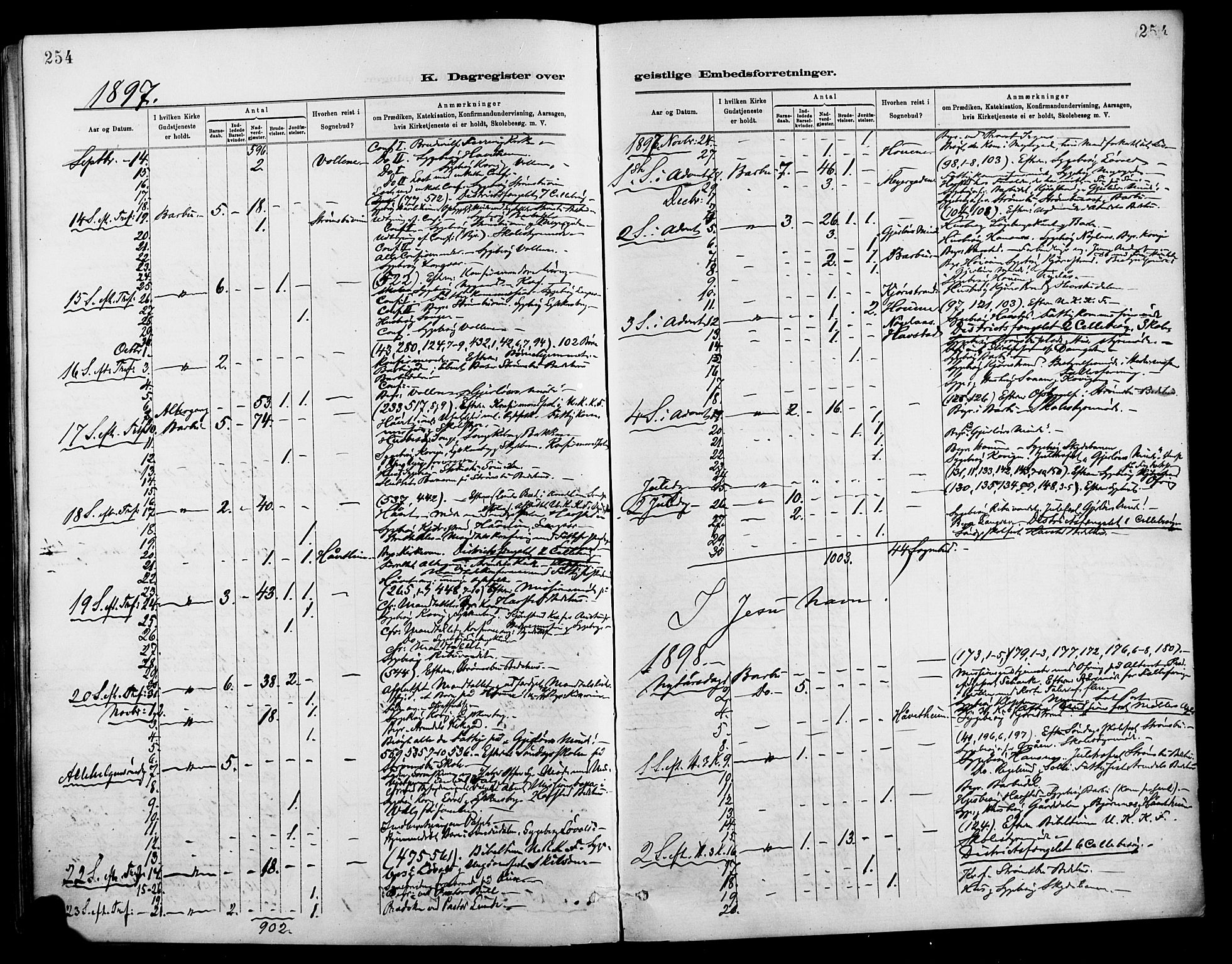 Barbu sokneprestkontor, AV/SAK-1111-0003/F/Fa/L0003: Parish register (official) no. A 3, 1883-1898, p. 254