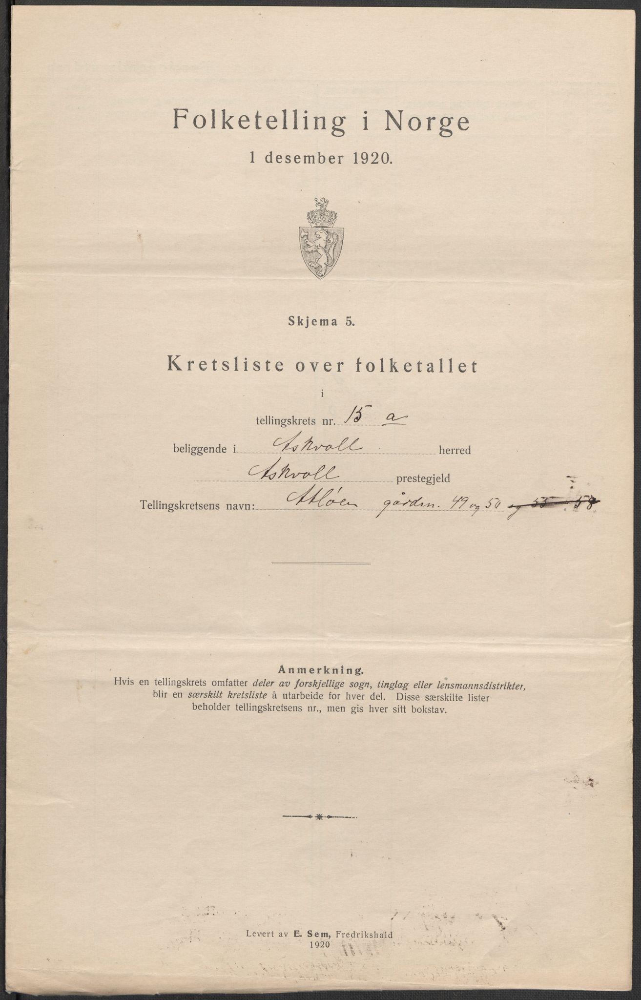 SAB, 1920 census for Askvoll, 1920, p. 53