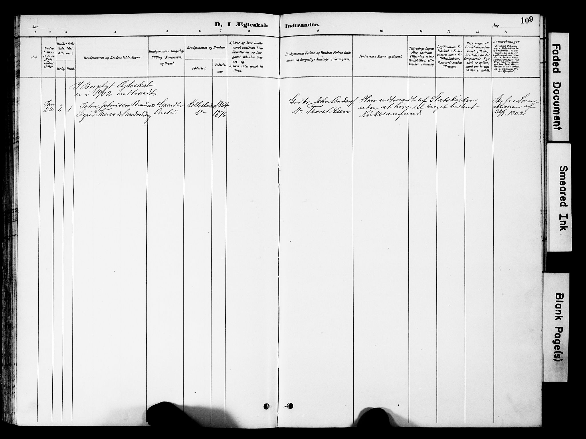 Stange prestekontor, SAH/PREST-002/K/L0021: Parish register (official) no. 21, 1891-1902, p. 109