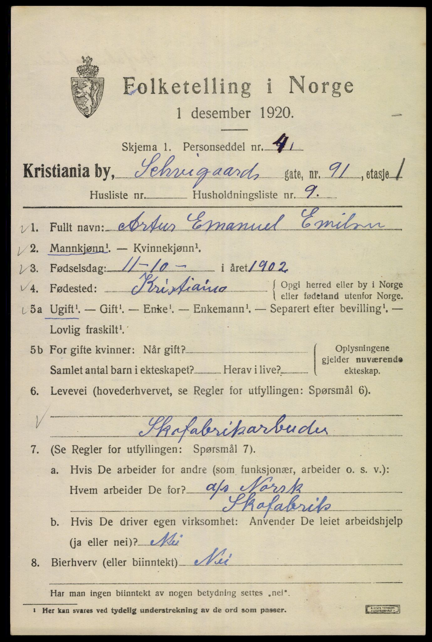 SAO, 1920 census for Kristiania, 1920, p. 498821