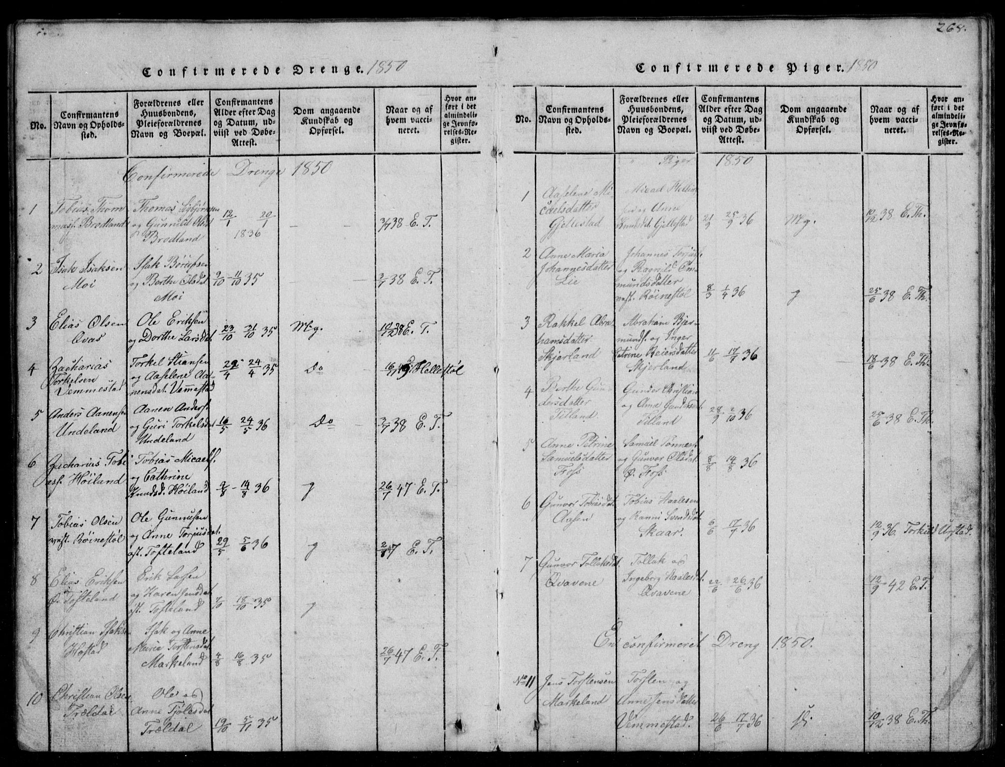 Lyngdal sokneprestkontor, SAK/1111-0029/F/Fb/Fbb/L0001: Parish register (copy) no. B 1, 1816-1900, p. 268