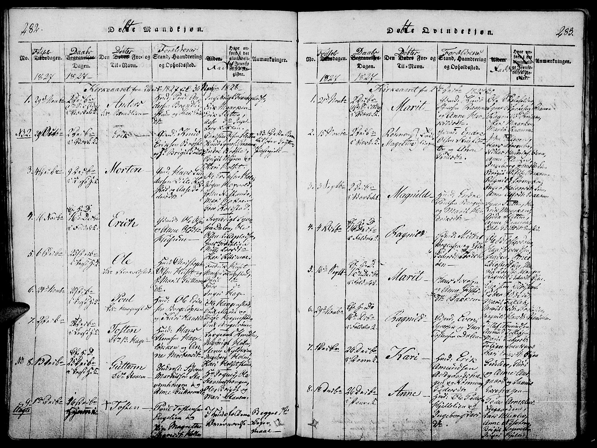 Lesja prestekontor, SAH/PREST-068/H/Ha/Haa/L0004: Parish register (official) no. 4, 1820-1829, p. 282-283