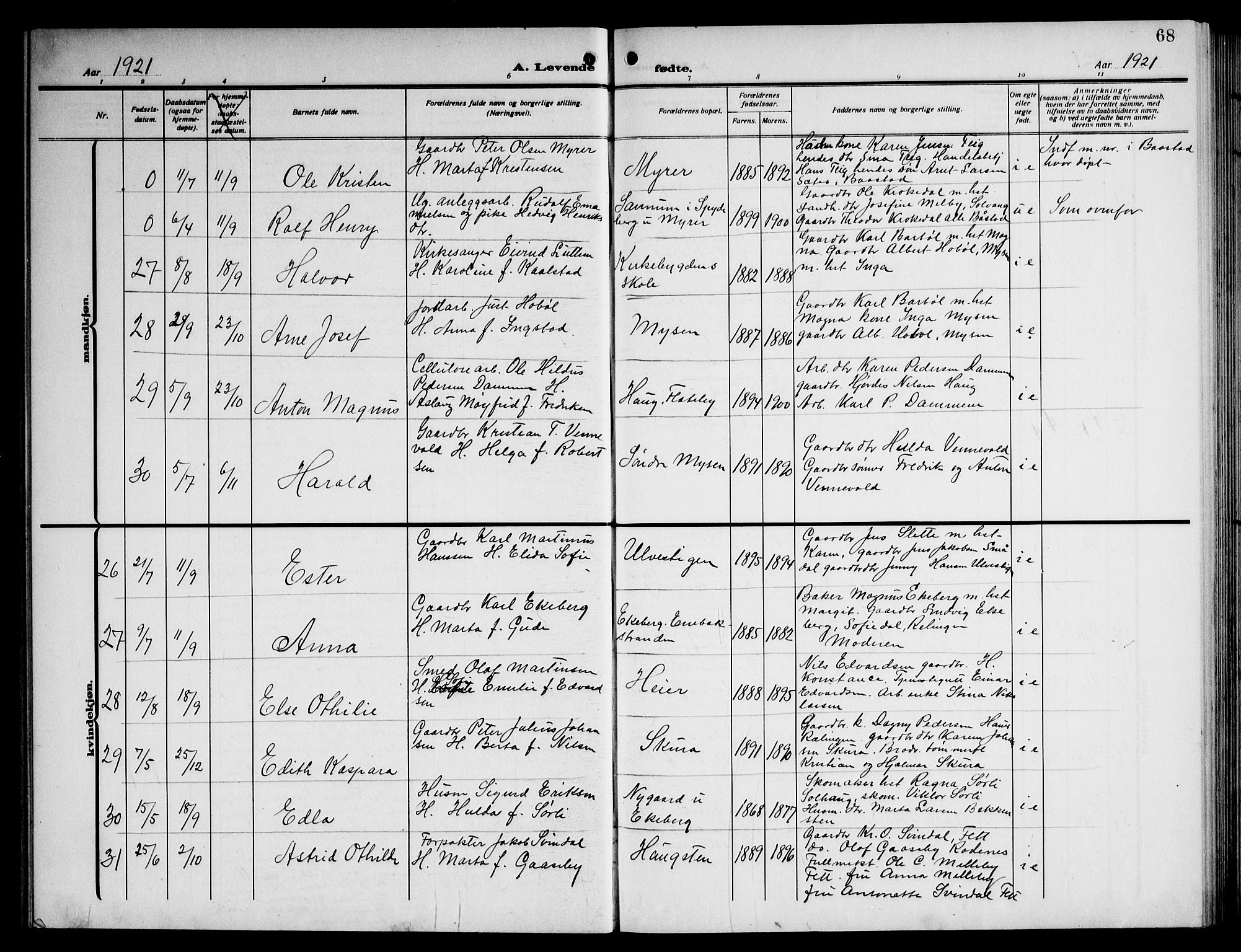 Enebakk prestekontor Kirkebøker, AV/SAO-A-10171c/G/Ga/L0007: Parish register (copy) no. I 7, 1911-1949, p. 68
