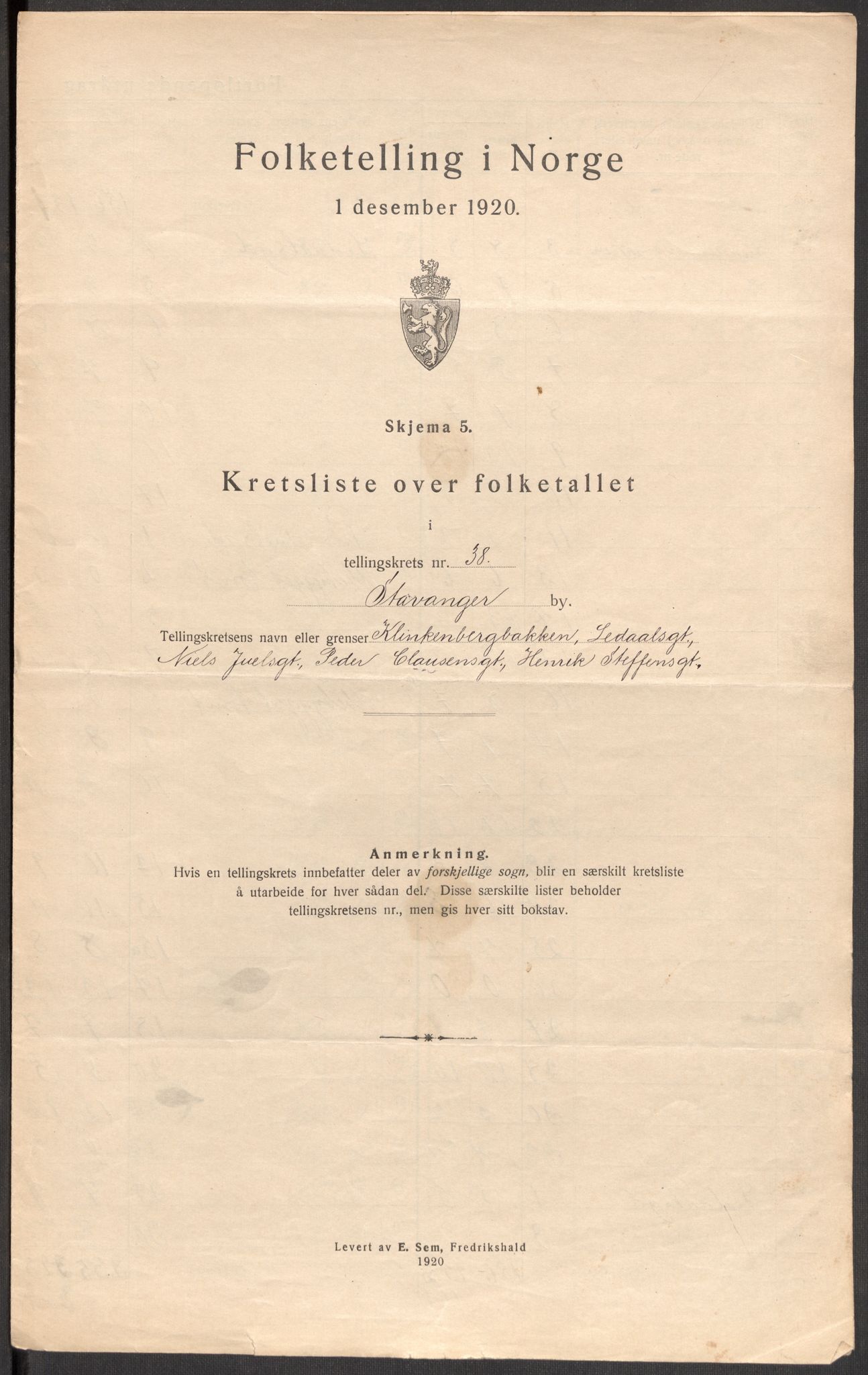 SAST, 1920 census for Stavanger, 1920, p. 119