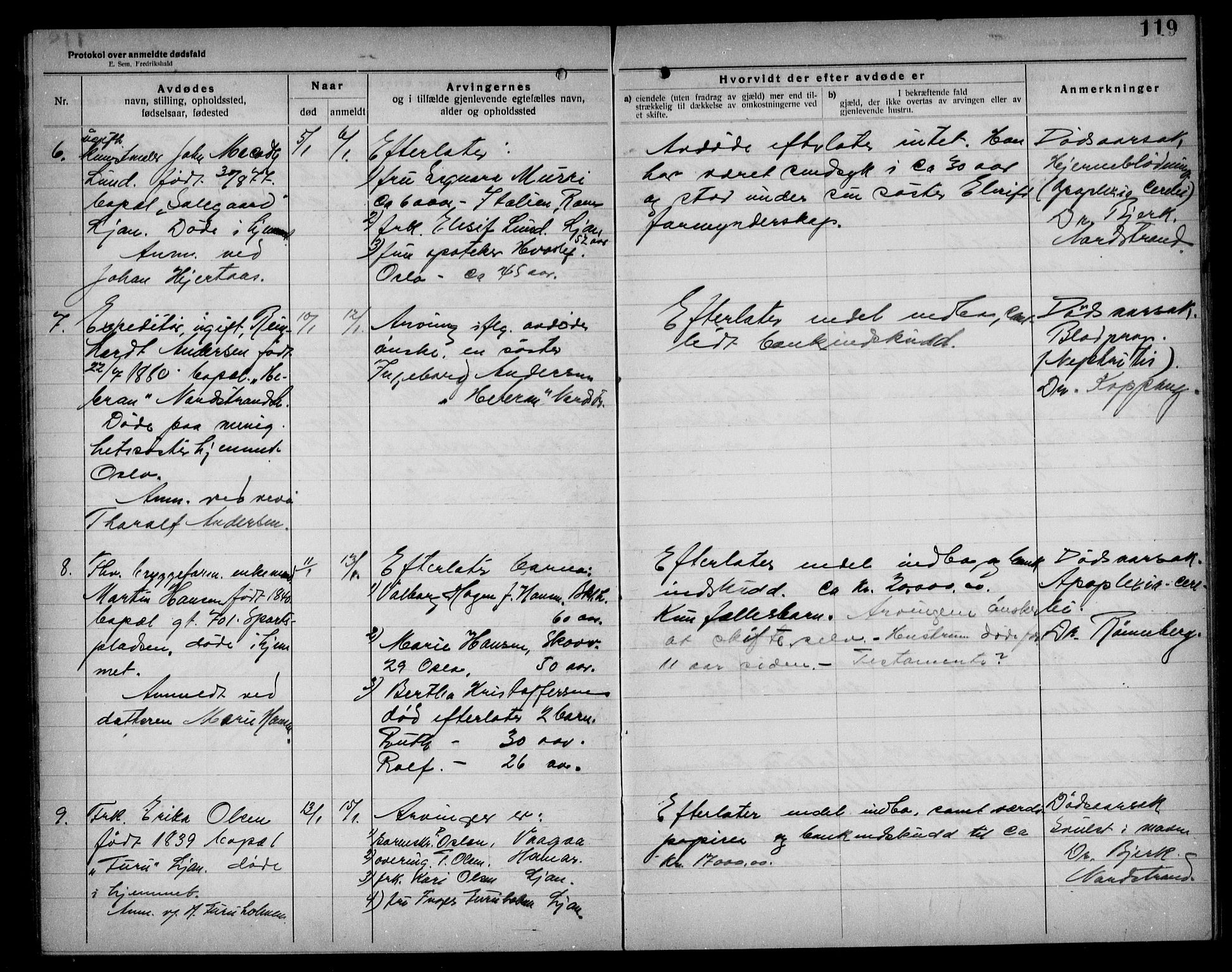 Aker kriminaldommer, skifte- og auksjonsforvalterembete, AV/SAO-A-10452/H/Hb/Hba/Hbad/L0001: Dødsfallsprotokoll for Nordstrand, 1922-1929, p. 119