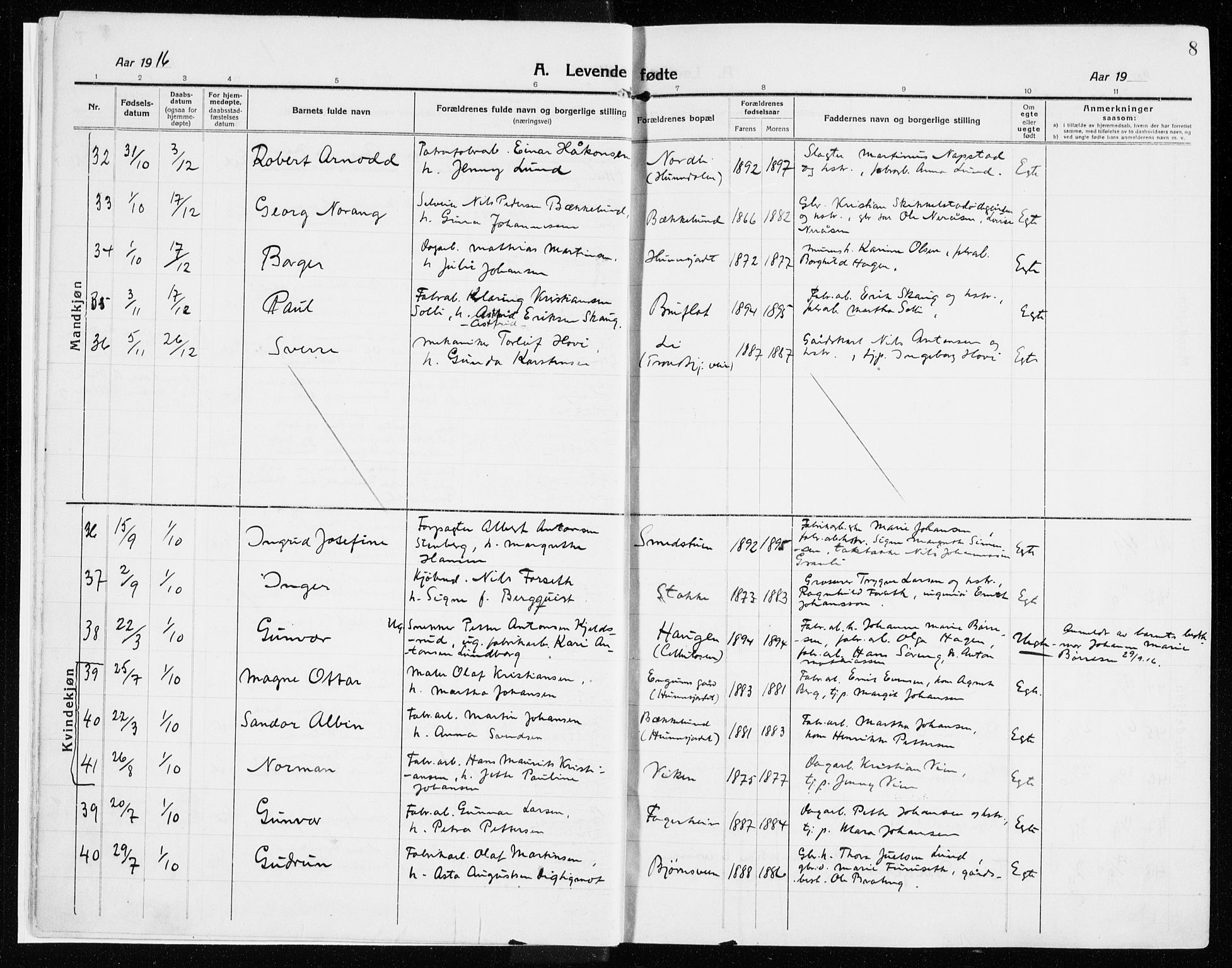 Vardal prestekontor, AV/SAH-PREST-100/H/Ha/Haa/L0017: Parish register (official) no. 17, 1915-1929, p. 8