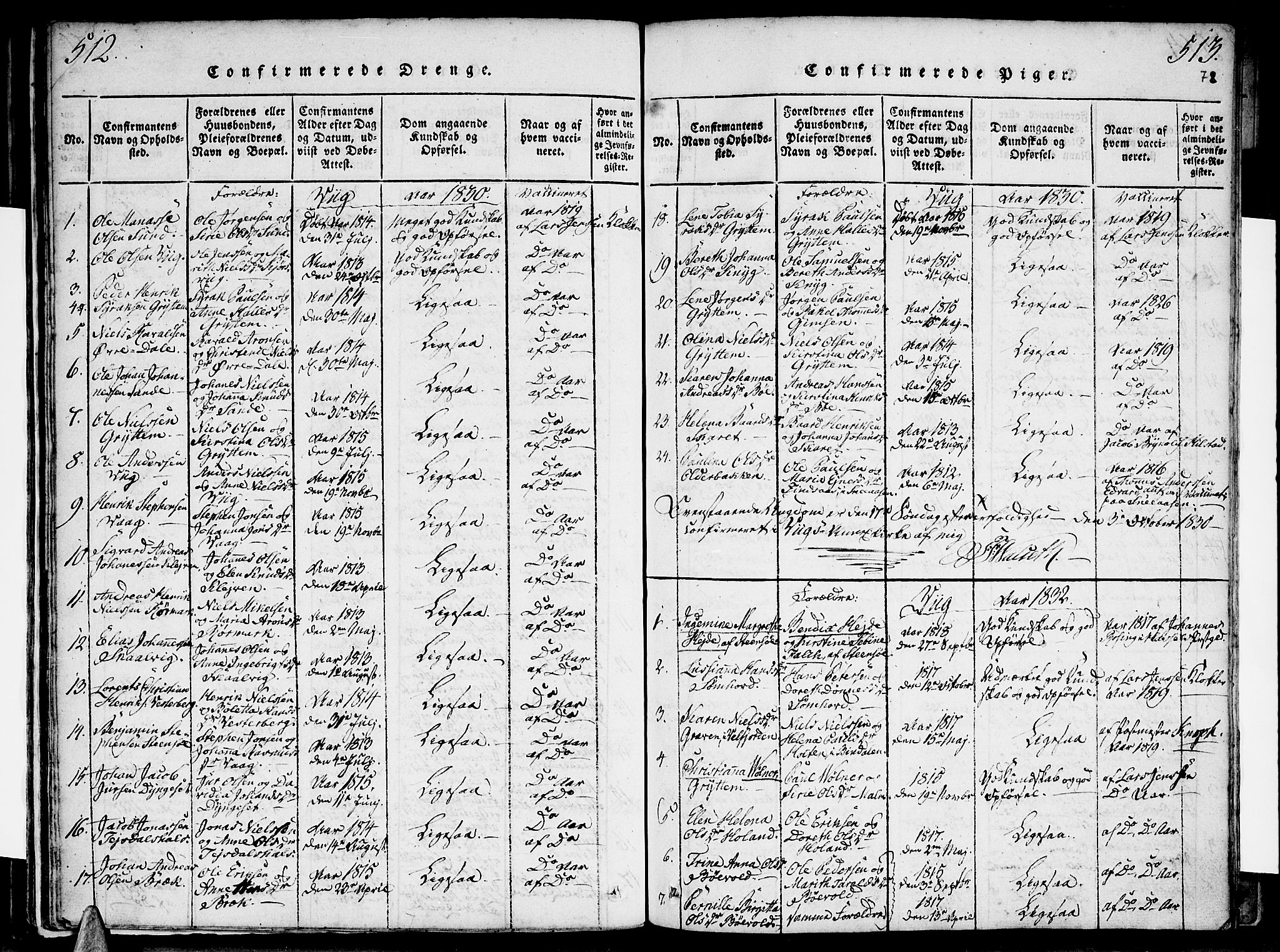 Ministerialprotokoller, klokkerbøker og fødselsregistre - Nordland, SAT/A-1459/812/L0175: Parish register (official) no. 812A04, 1820-1833, p. 512-513
