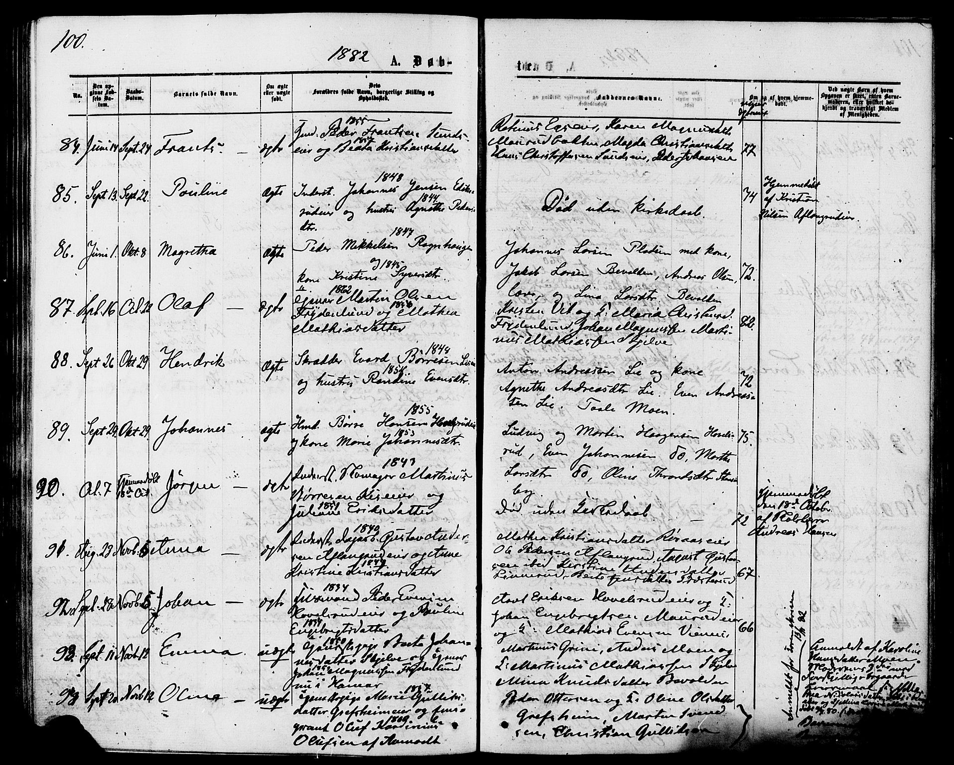 Nes prestekontor, Hedmark, AV/SAH-PREST-020/K/Ka/L0005: Parish register (official) no. 5, 1872-1886, p. 100