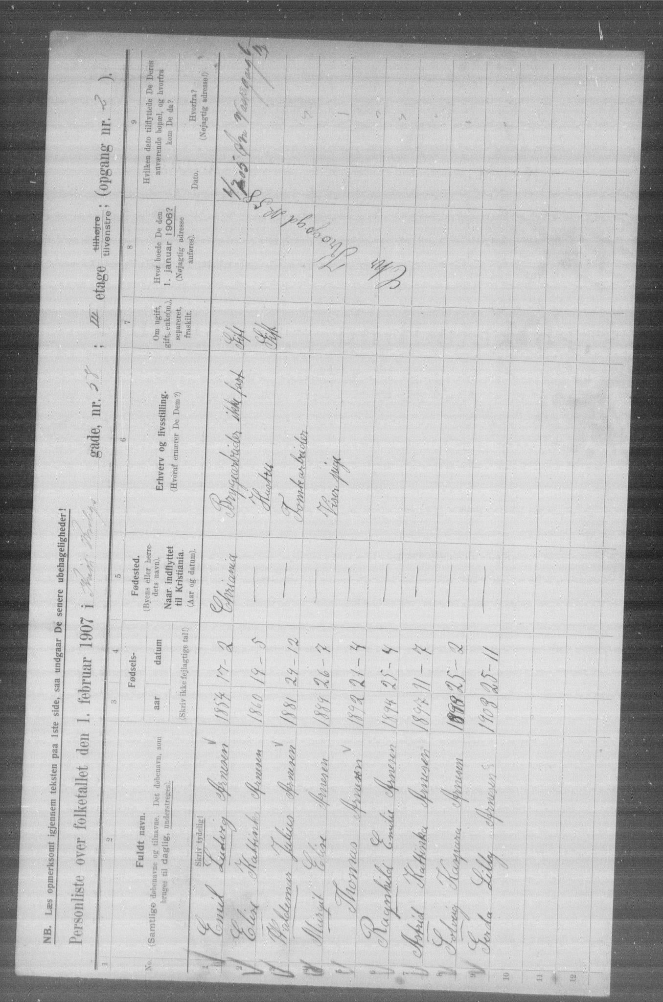 OBA, Municipal Census 1907 for Kristiania, 1907, p. 6358