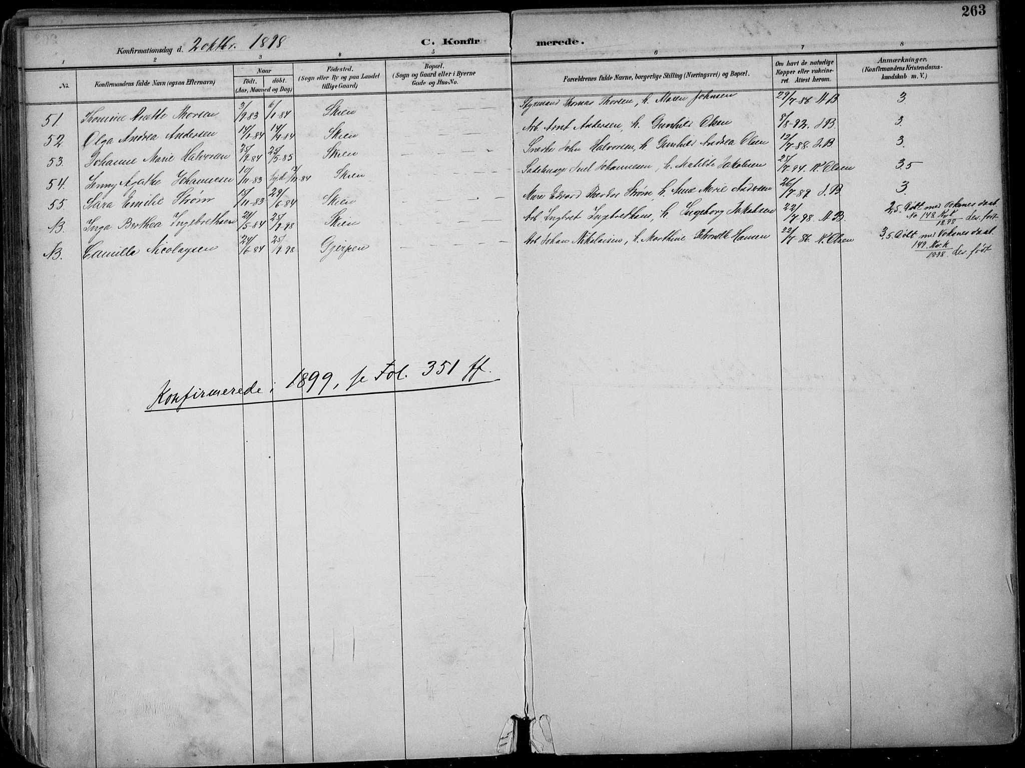 Skien kirkebøker, SAKO/A-302/F/Fa/L0010: Parish register (official) no. 10, 1891-1899, p. 263