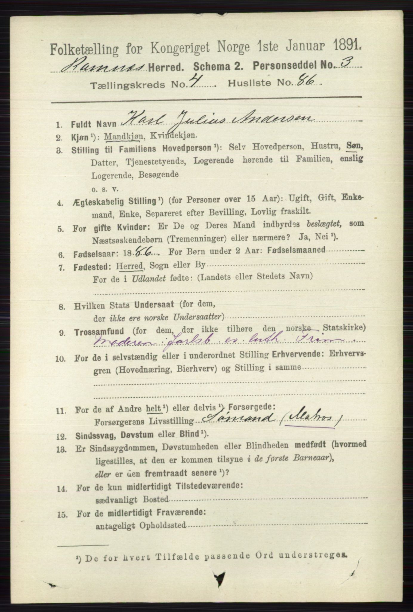 RA, 1891 census for 0718 Ramnes, 1891, p. 2420