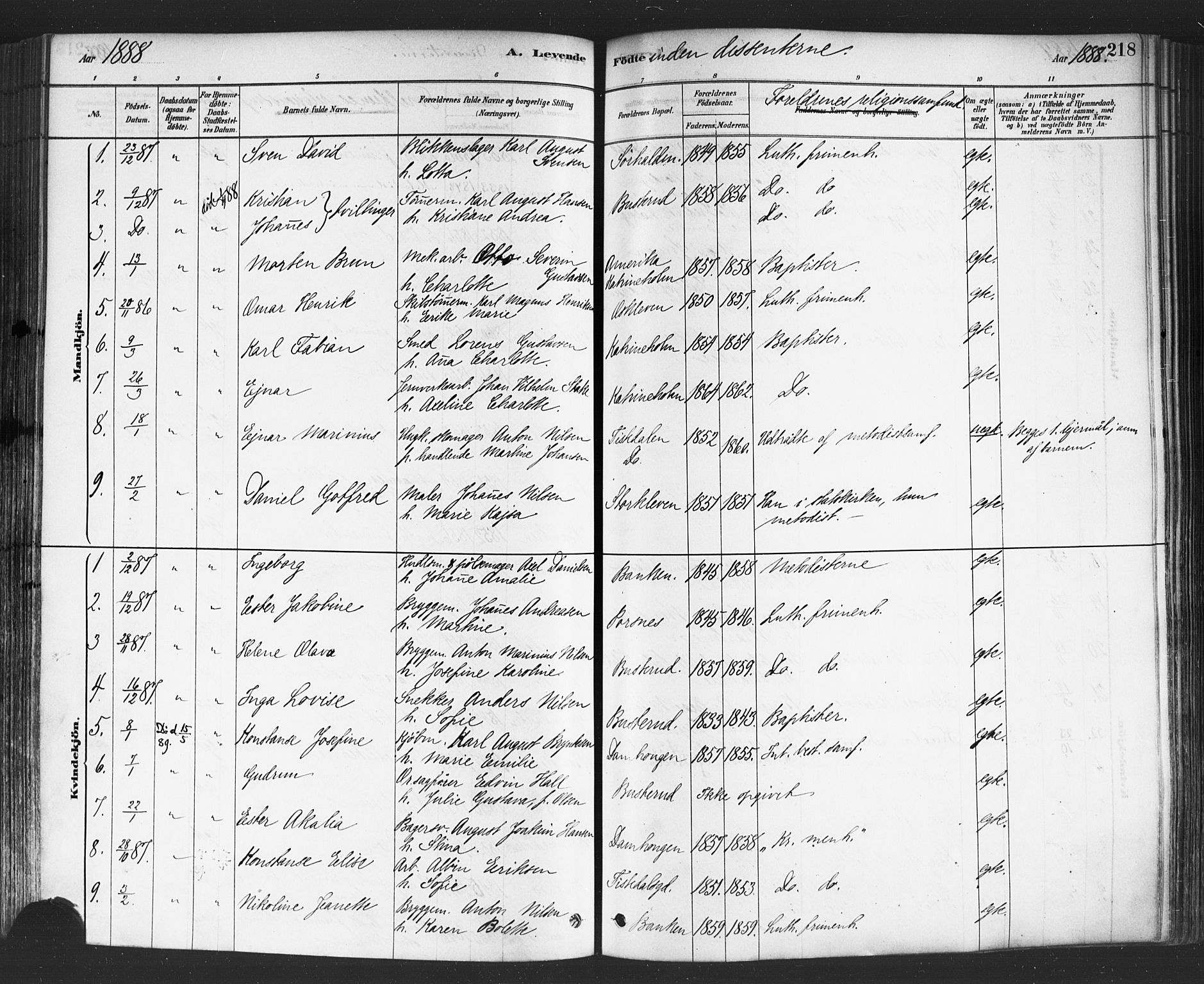 Halden prestekontor Kirkebøker, AV/SAO-A-10909/F/Fa/L0011: Parish register (official) no. I 11, 1878-1889, p. 218