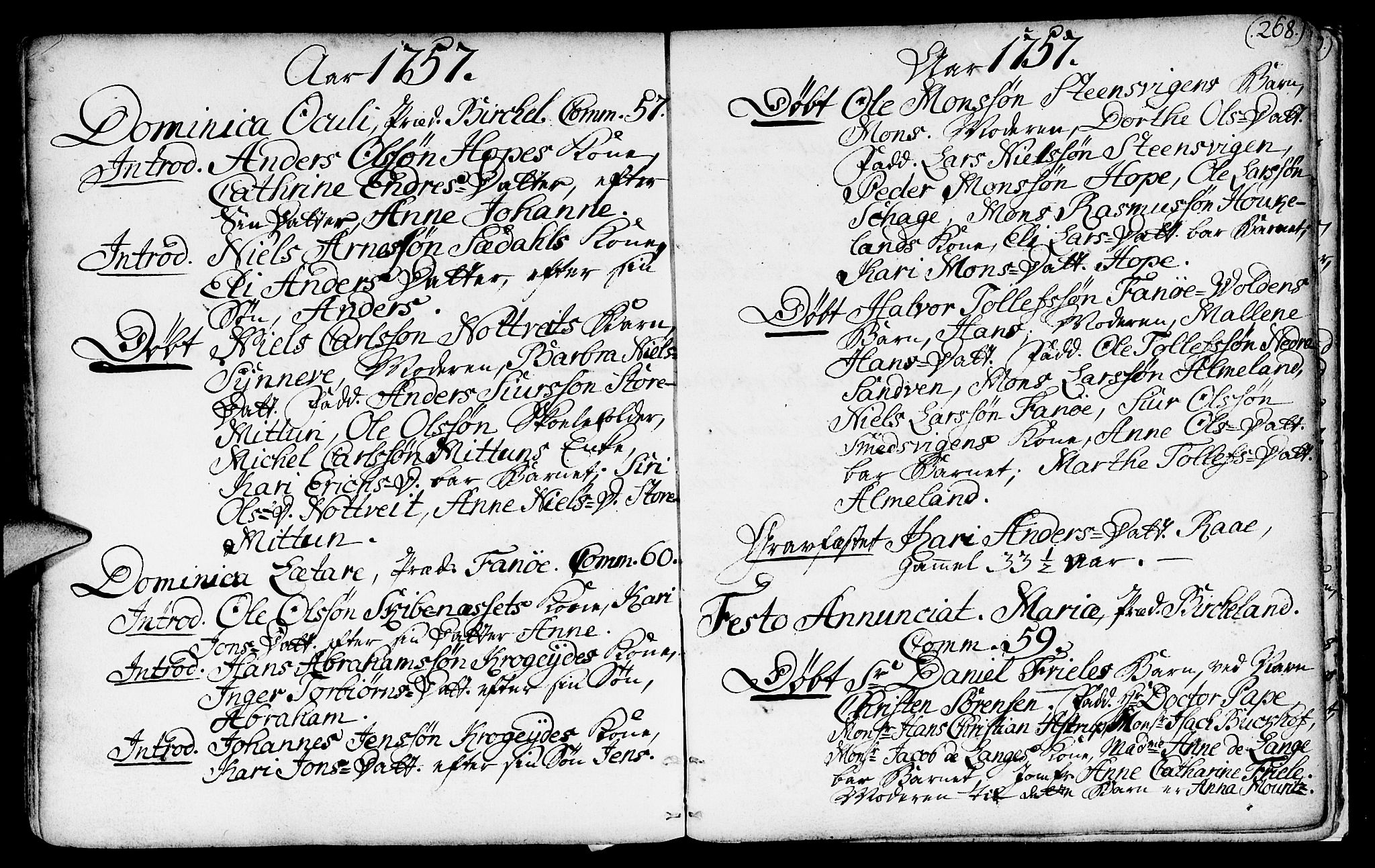 Fana Sokneprestembete, AV/SAB-A-75101/H/Haa/Haaa/L0003: Parish register (official) no. A 3, 1736-1757, p. 268