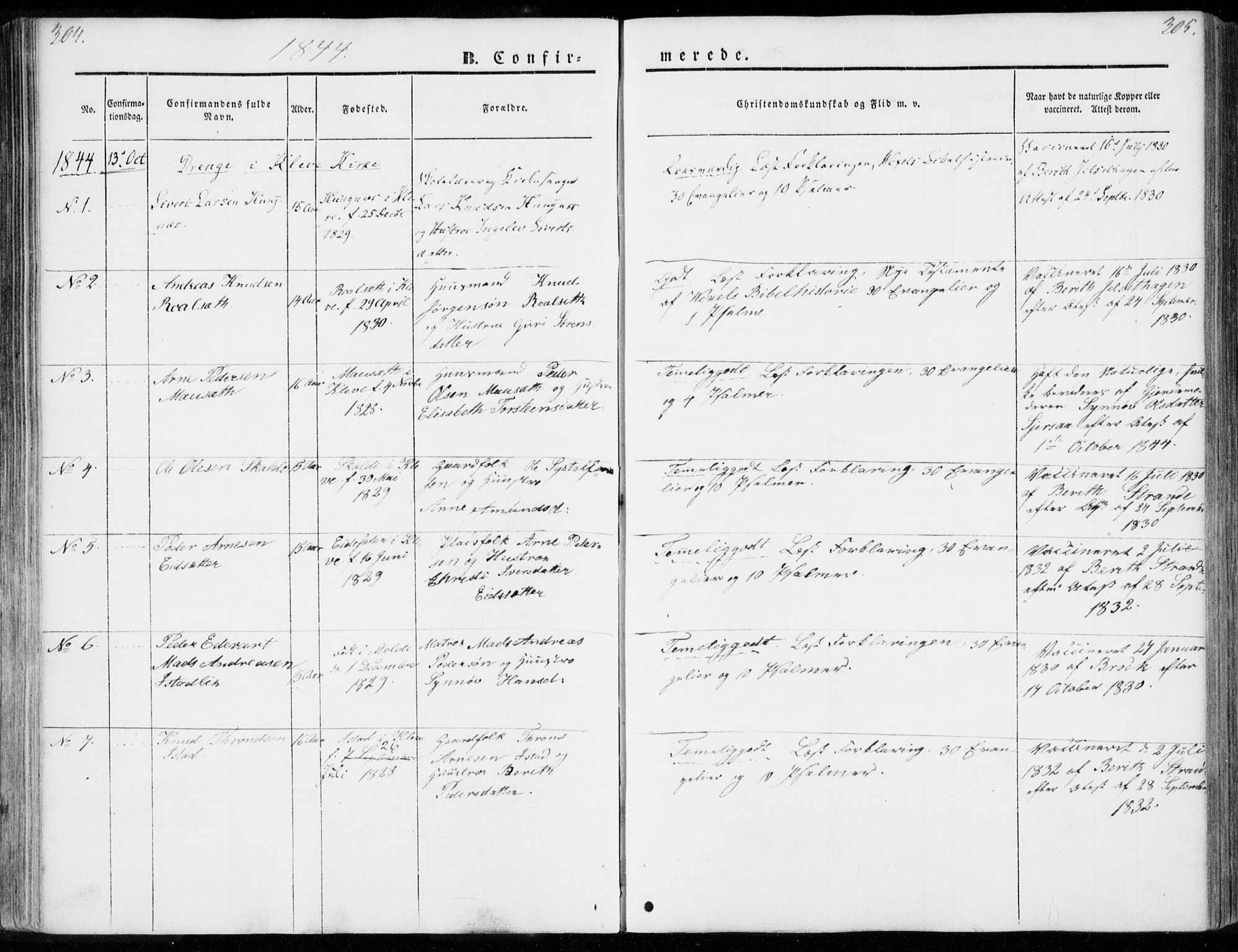 Ministerialprotokoller, klokkerbøker og fødselsregistre - Møre og Romsdal, SAT/A-1454/557/L0680: Parish register (official) no. 557A02, 1843-1869, p. 304-305