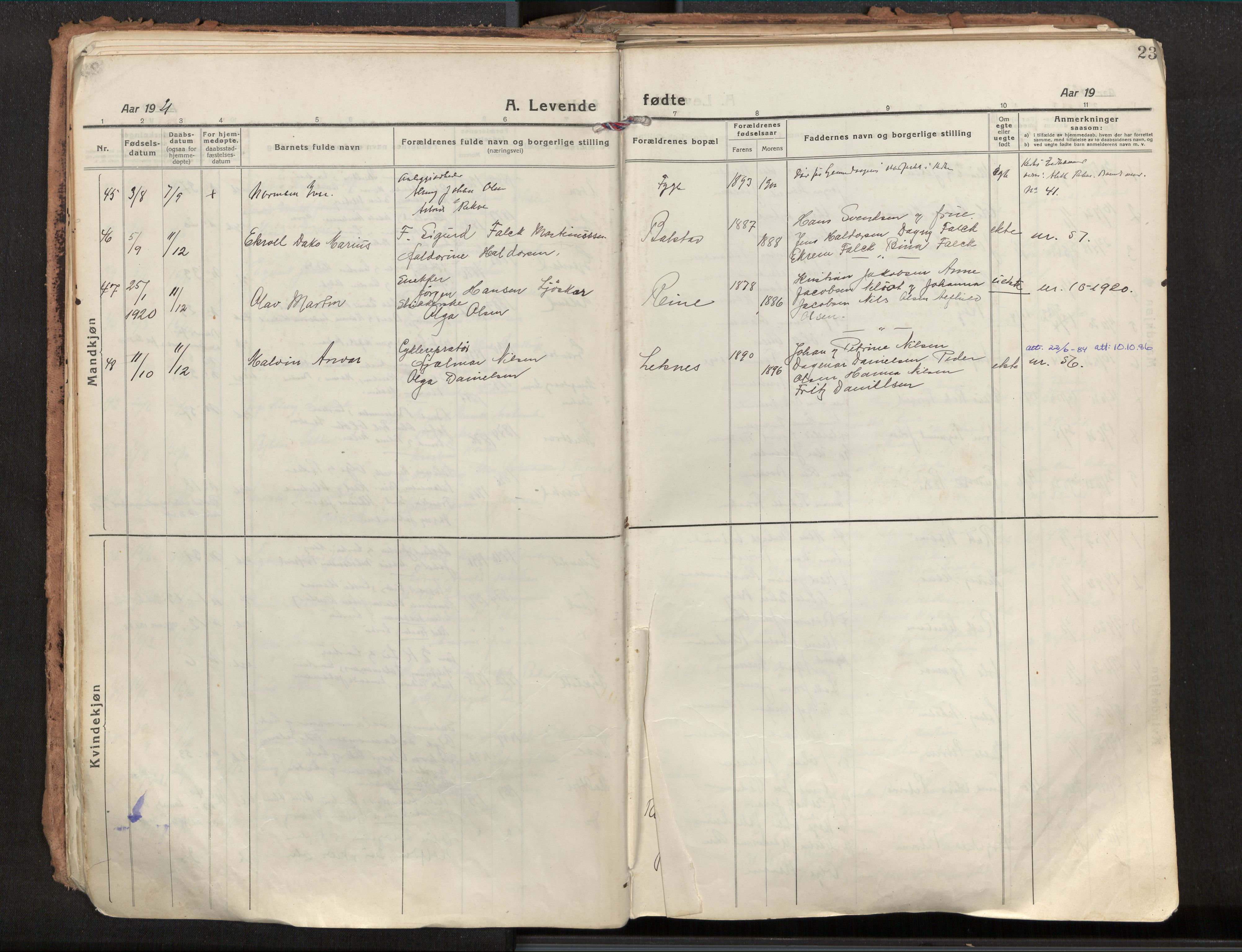 Ministerialprotokoller, klokkerbøker og fødselsregistre - Nordland, AV/SAT-A-1459/881/L1160: Parish register (official) no. 881A13, 1919-1937, p. 23