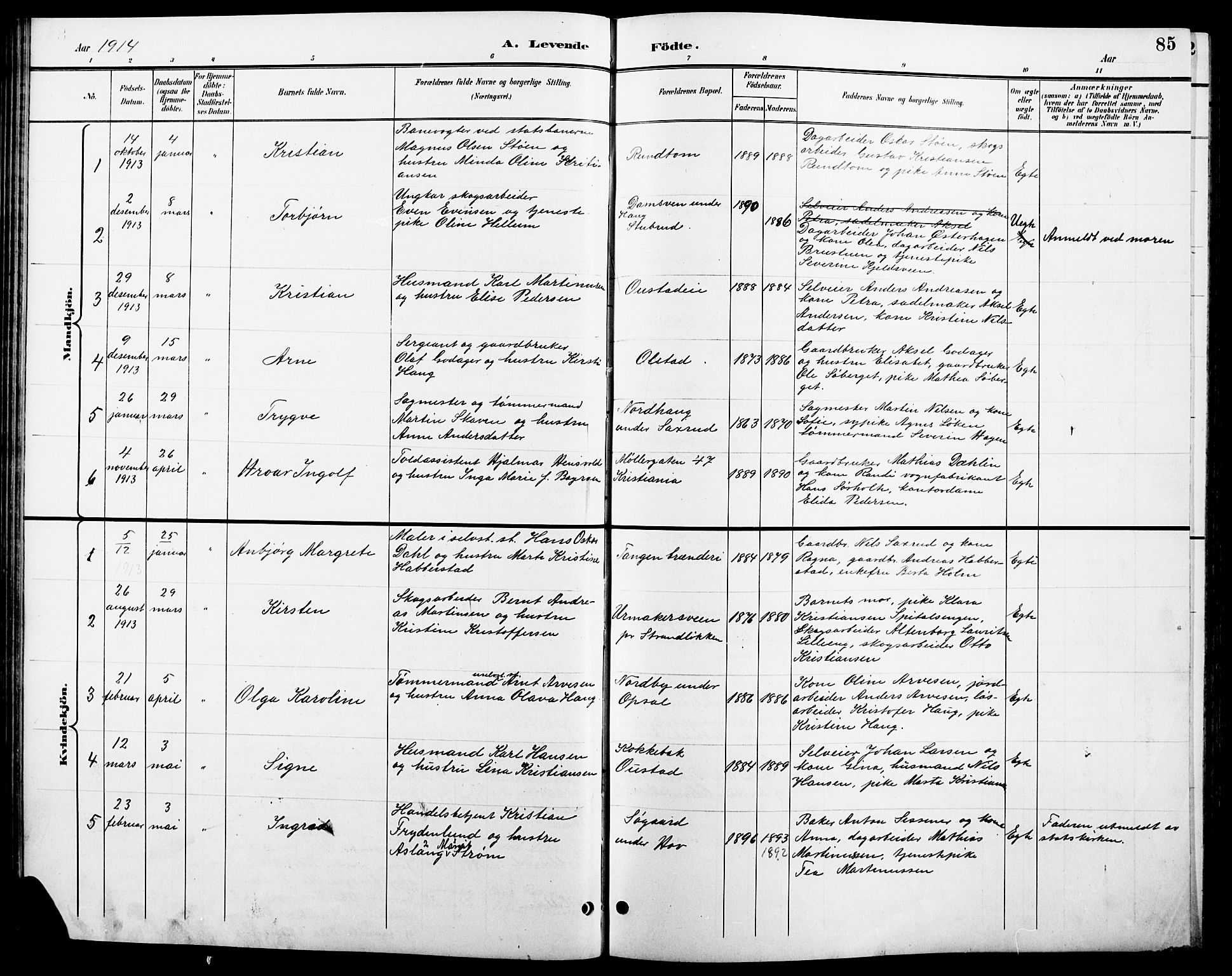 Stange prestekontor, SAH/PREST-002/L/L0011: Parish register (copy) no. 11, 1895-1917, p. 85