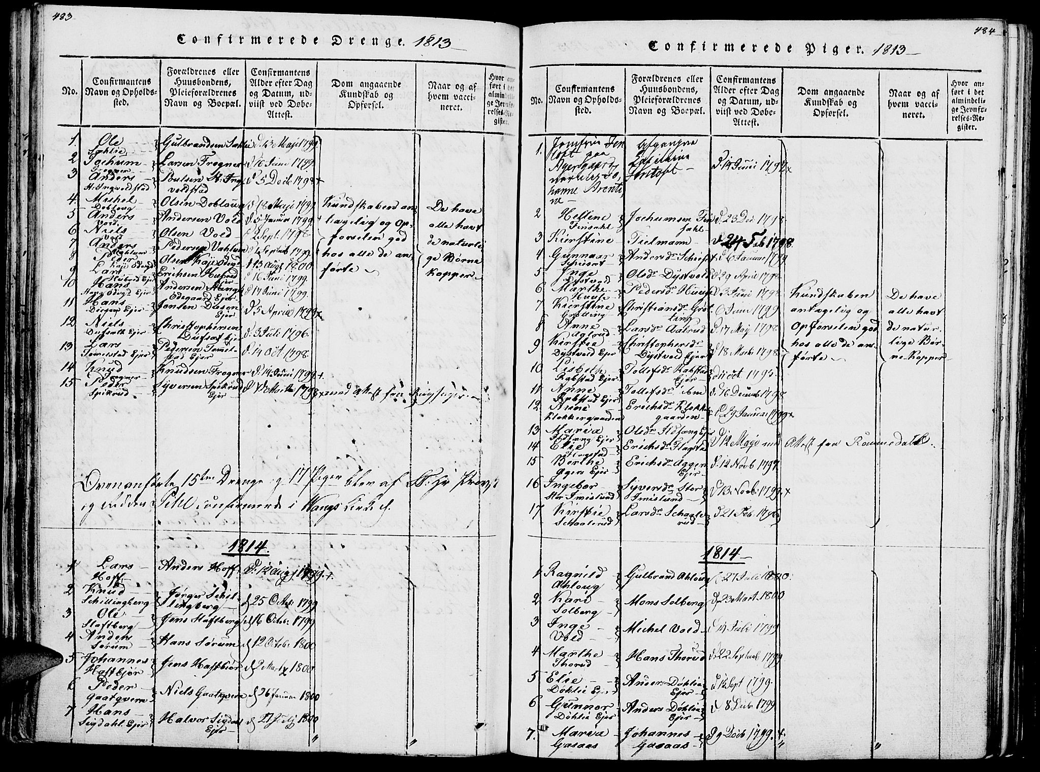 Vang prestekontor, Hedmark, SAH/PREST-008/H/Ha/Haa/L0007: Parish register (official) no. 7, 1813-1826, p. 483-484