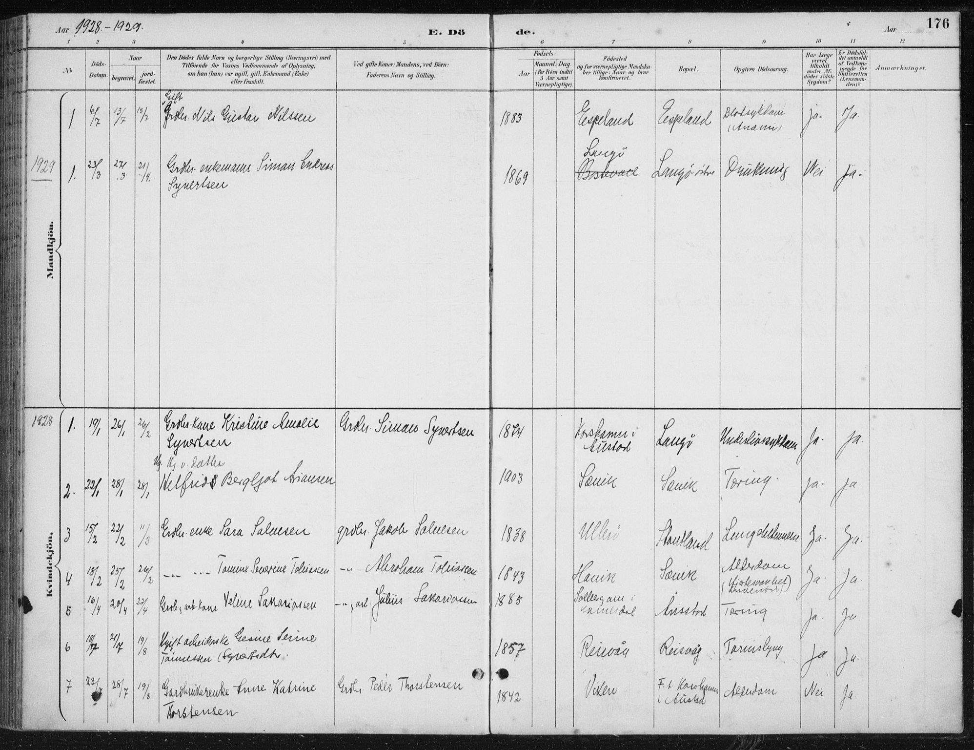 Herad sokneprestkontor, SAK/1111-0018/F/Fb/Fbb/L0004: Parish register (copy) no. B 4, 1890-1935, p. 176