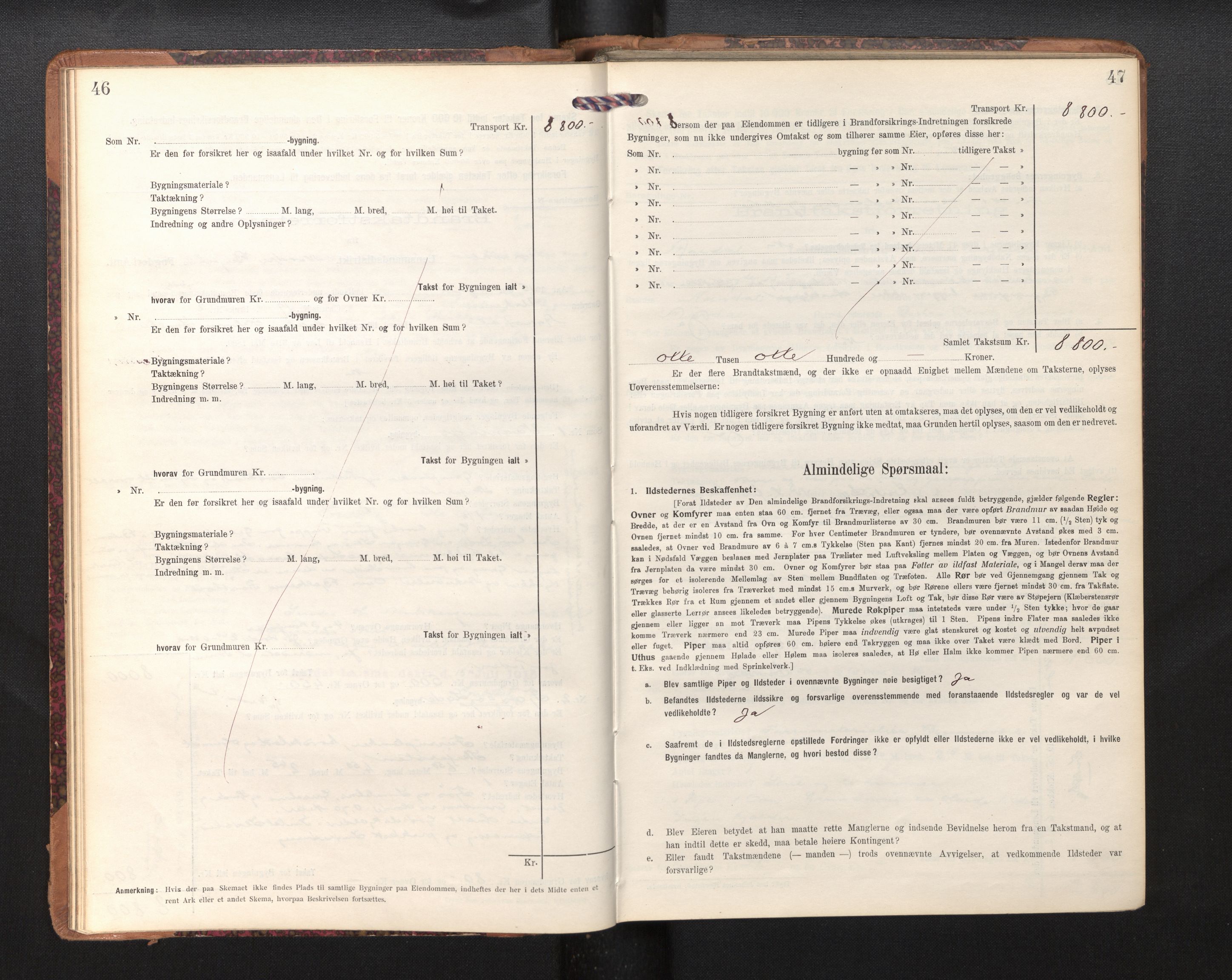 Lensmannen i Årdal, AV/SAB-A-30501/0012/L0009: Branntakstprotokoll, skjematakst, 1914-1926, p. 46-47