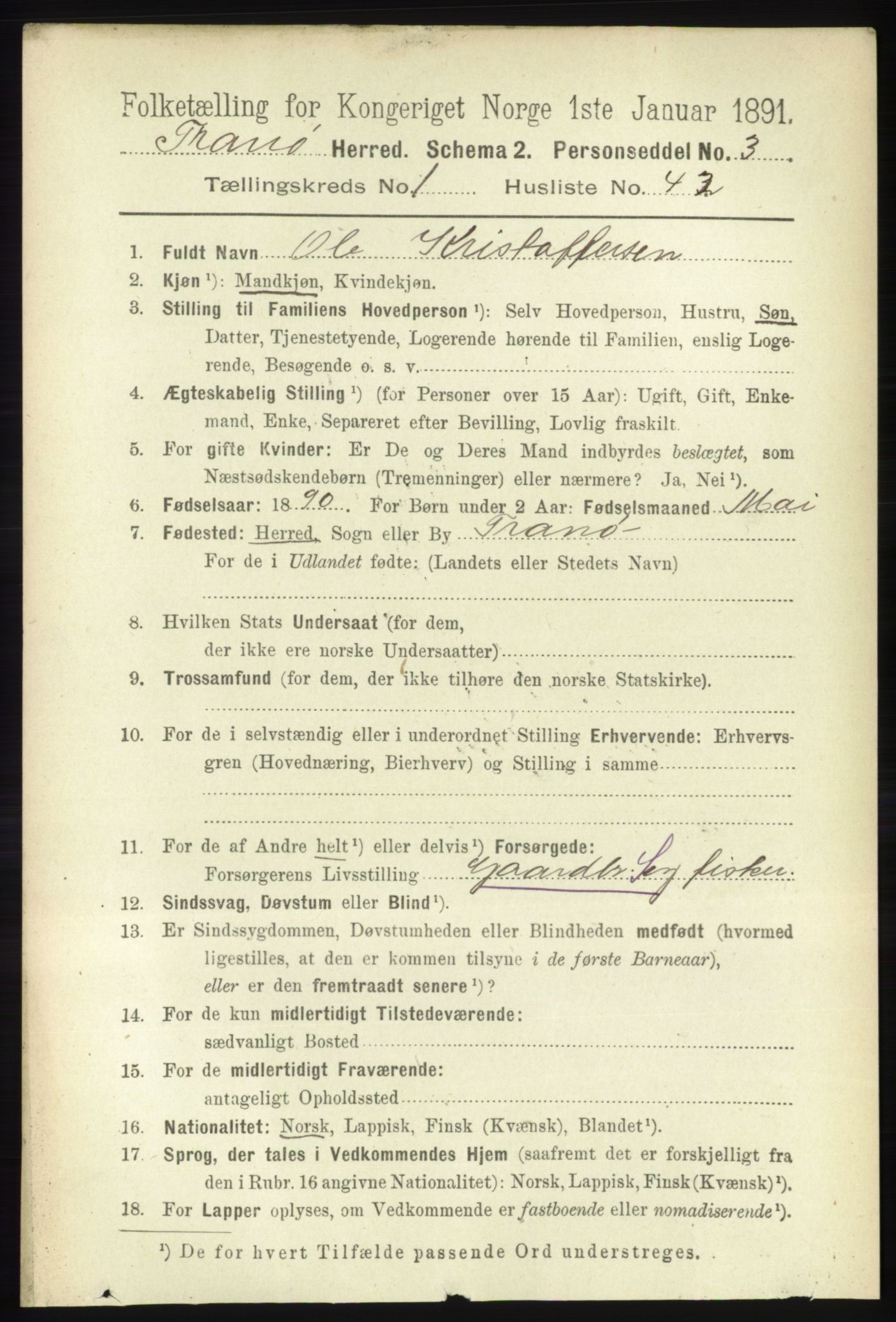 RA, 1891 census for 1927 Tranøy, 1891, p. 346