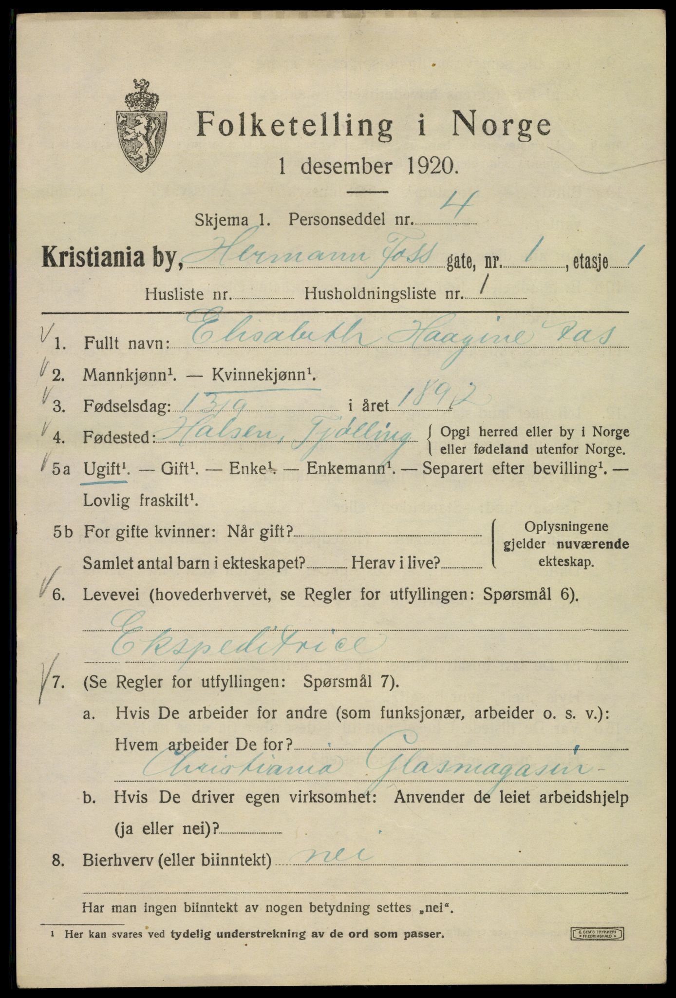 SAO, 1920 census for Kristiania, 1920, p. 286847