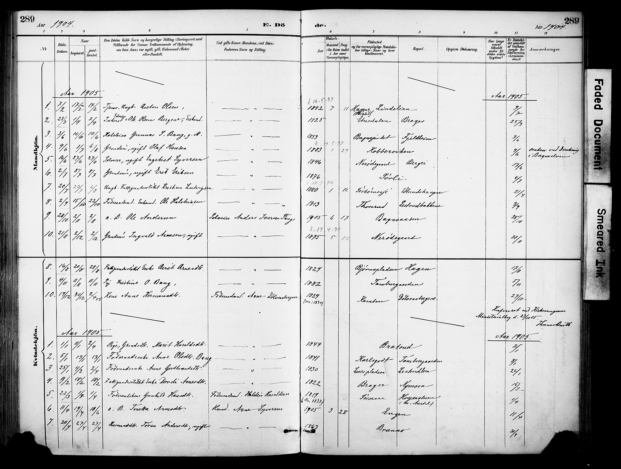 Sør-Aurdal prestekontor, SAH/PREST-128/H/Ha/Haa/L0009: Parish register (official) no. 9, 1886-1906, p. 289