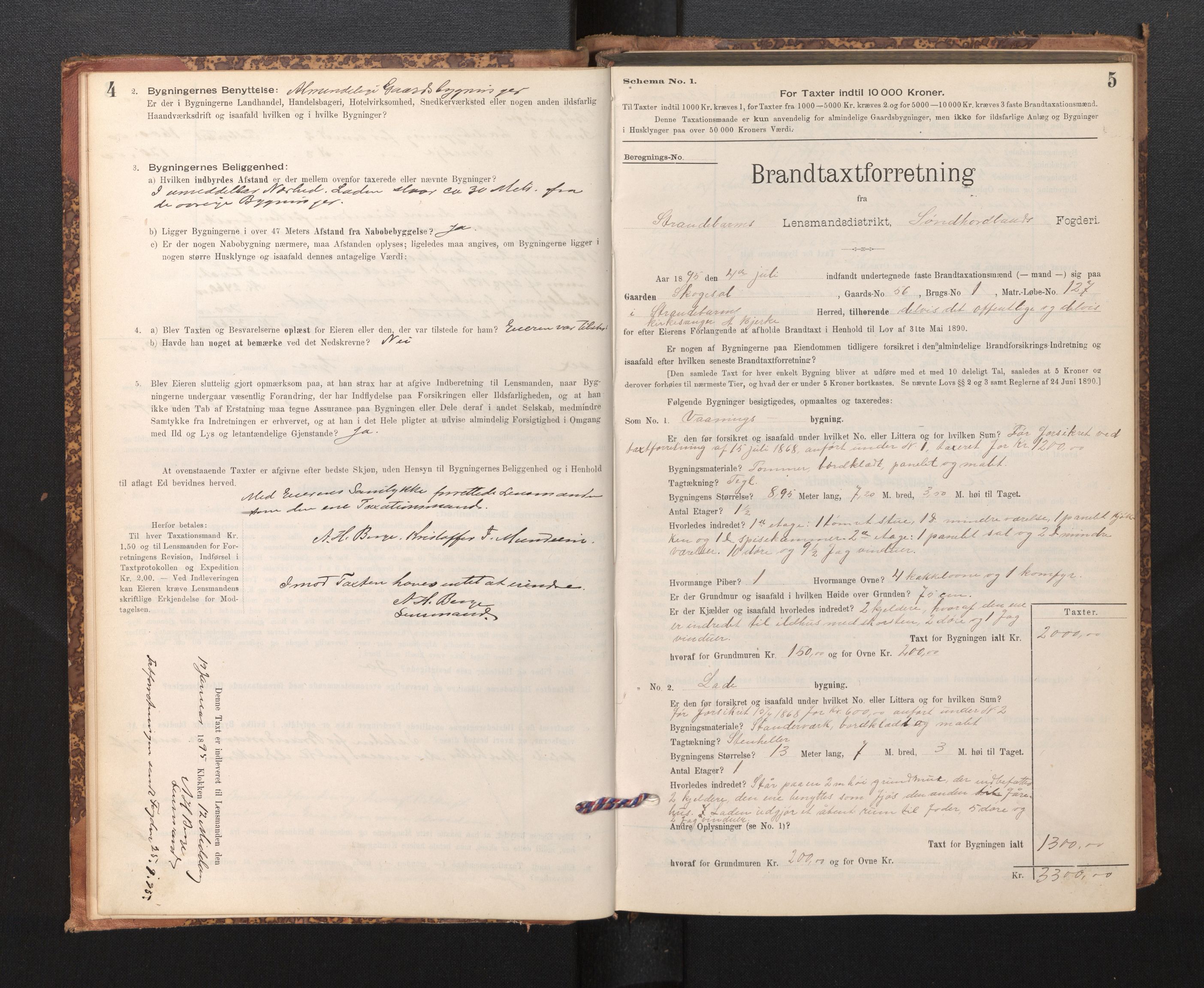 Lensmannen i Strandebarm, SAB/A-35101/0012/L0004: Branntakstprotokoll, skjematakst, 1895-1920, p. 4-5