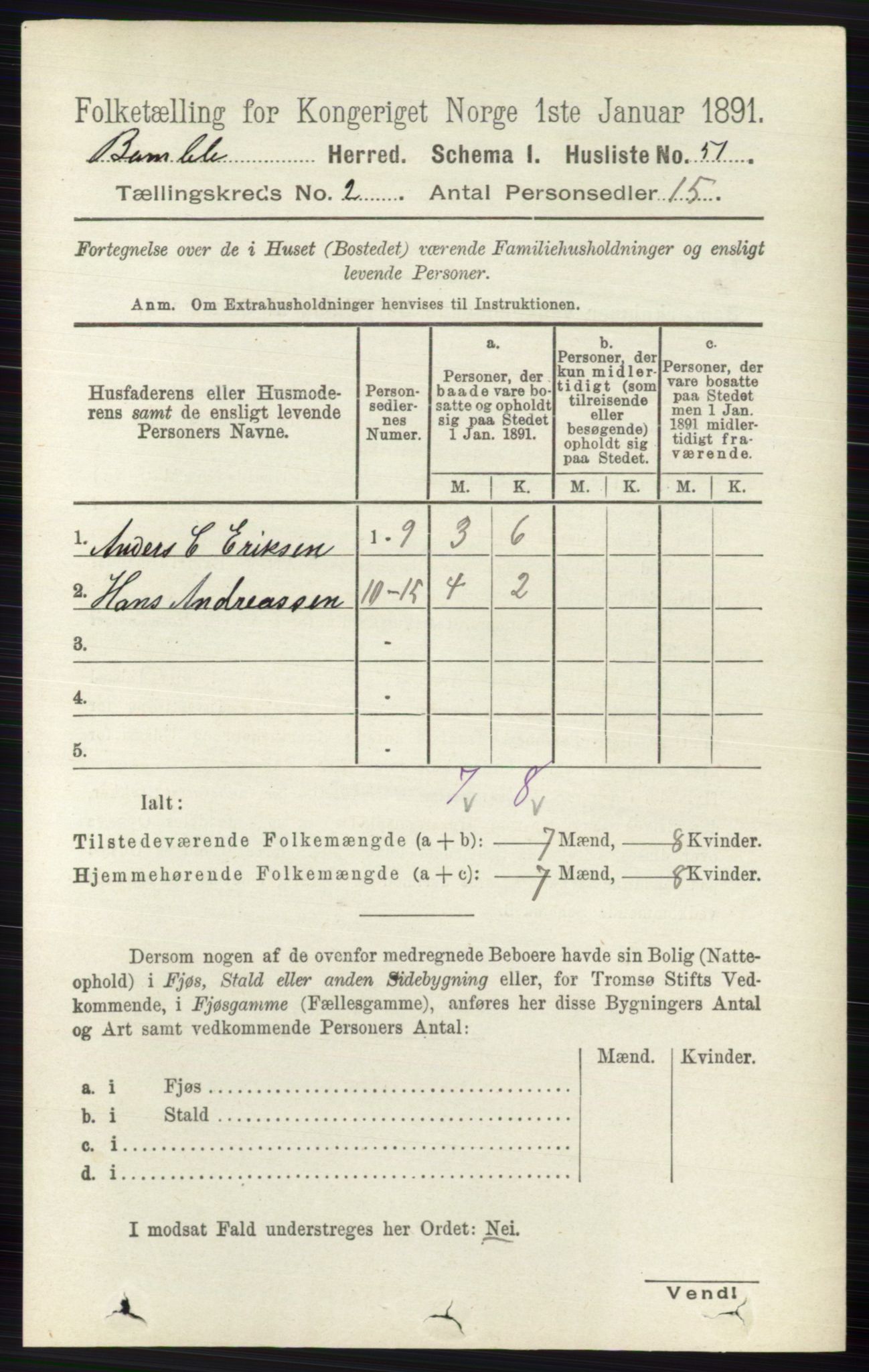 RA, 1891 census for 0814 Bamble, 1891, p. 992