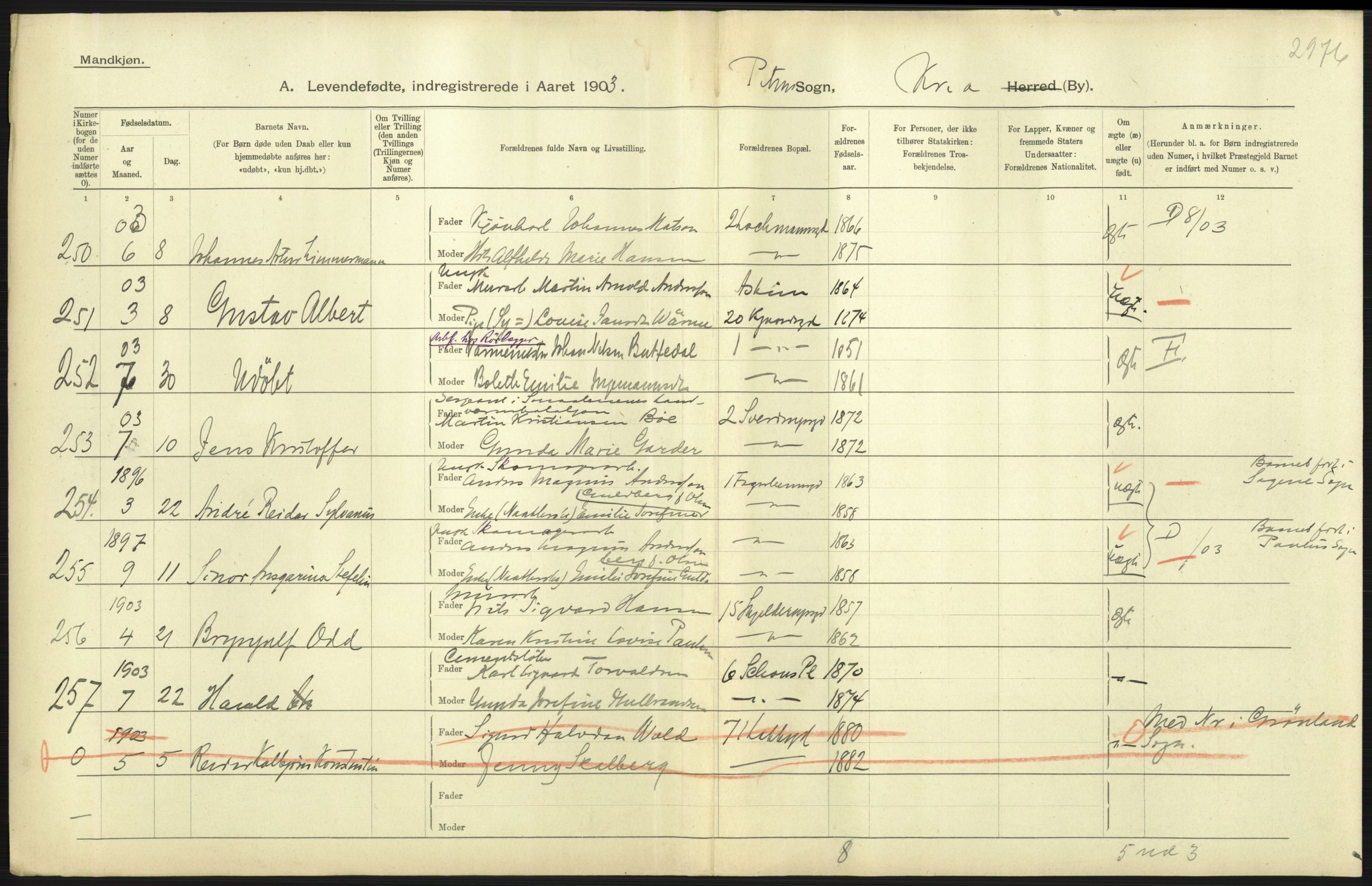 Statistisk sentralbyrå, Sosiodemografiske emner, Befolkning, AV/RA-S-2228/D/Df/Dfa/Dfaa/L0003: Kristiania: Fødte, 1903, p. 33