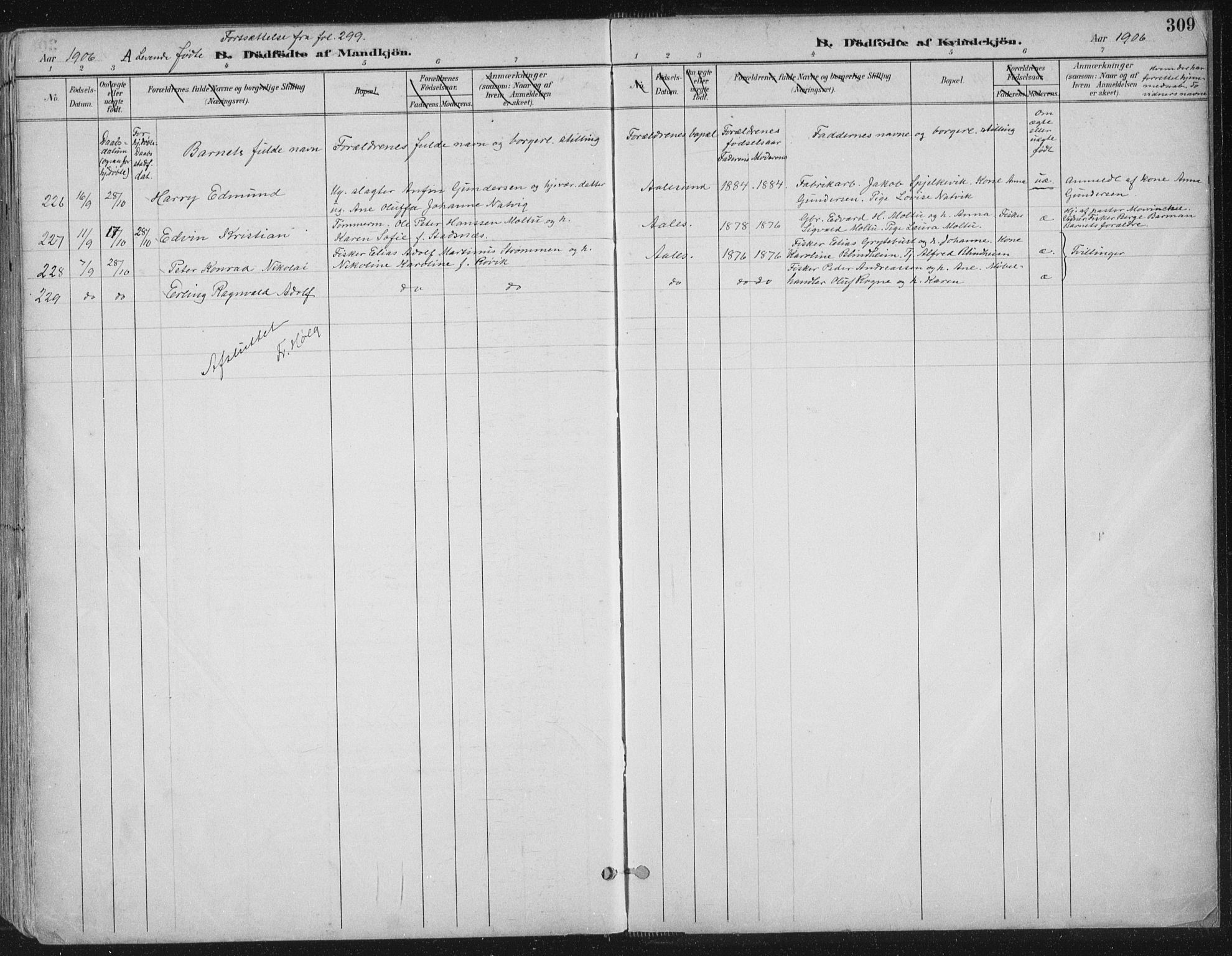 Ministerialprotokoller, klokkerbøker og fødselsregistre - Møre og Romsdal, AV/SAT-A-1454/529/L0456: Parish register (official) no. 529A06, 1894-1906, p. 309