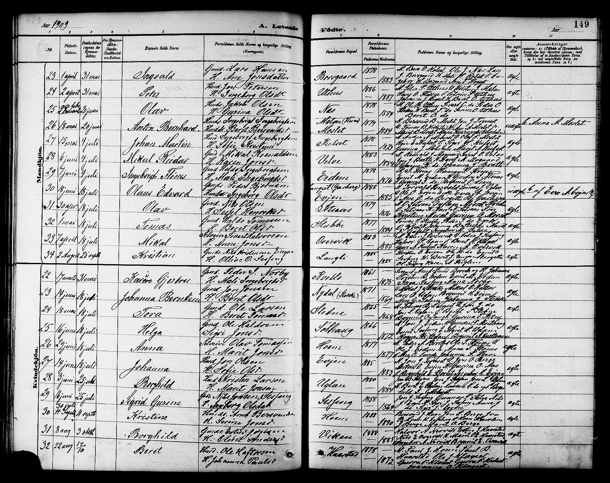 Ministerialprotokoller, klokkerbøker og fødselsregistre - Sør-Trøndelag, SAT/A-1456/695/L1157: Parish register (copy) no. 695C08, 1889-1913, p. 149