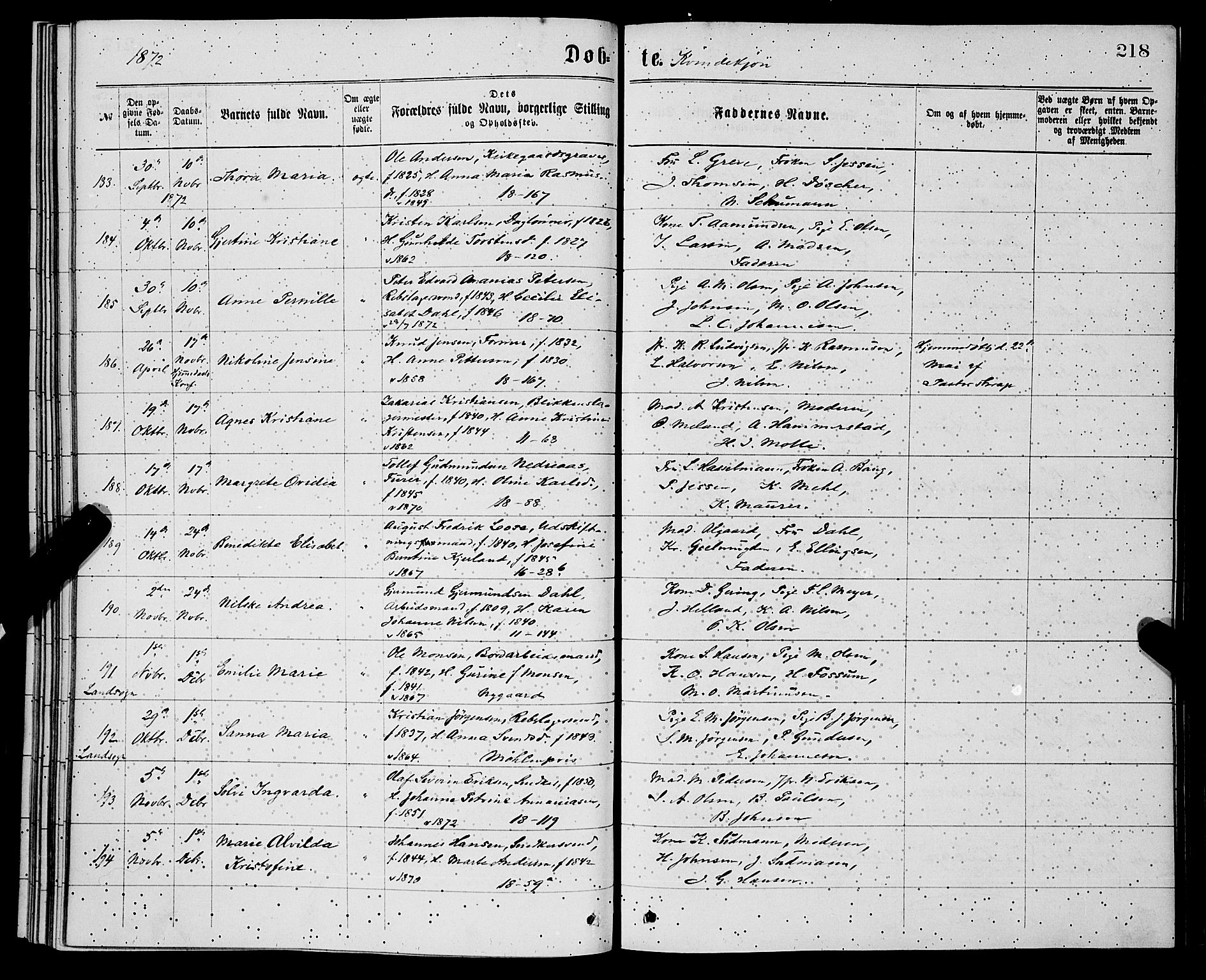 Domkirken sokneprestembete, SAB/A-74801/H/Hab/L0013: Parish register (copy) no. B 6, 1869-1876, p. 218