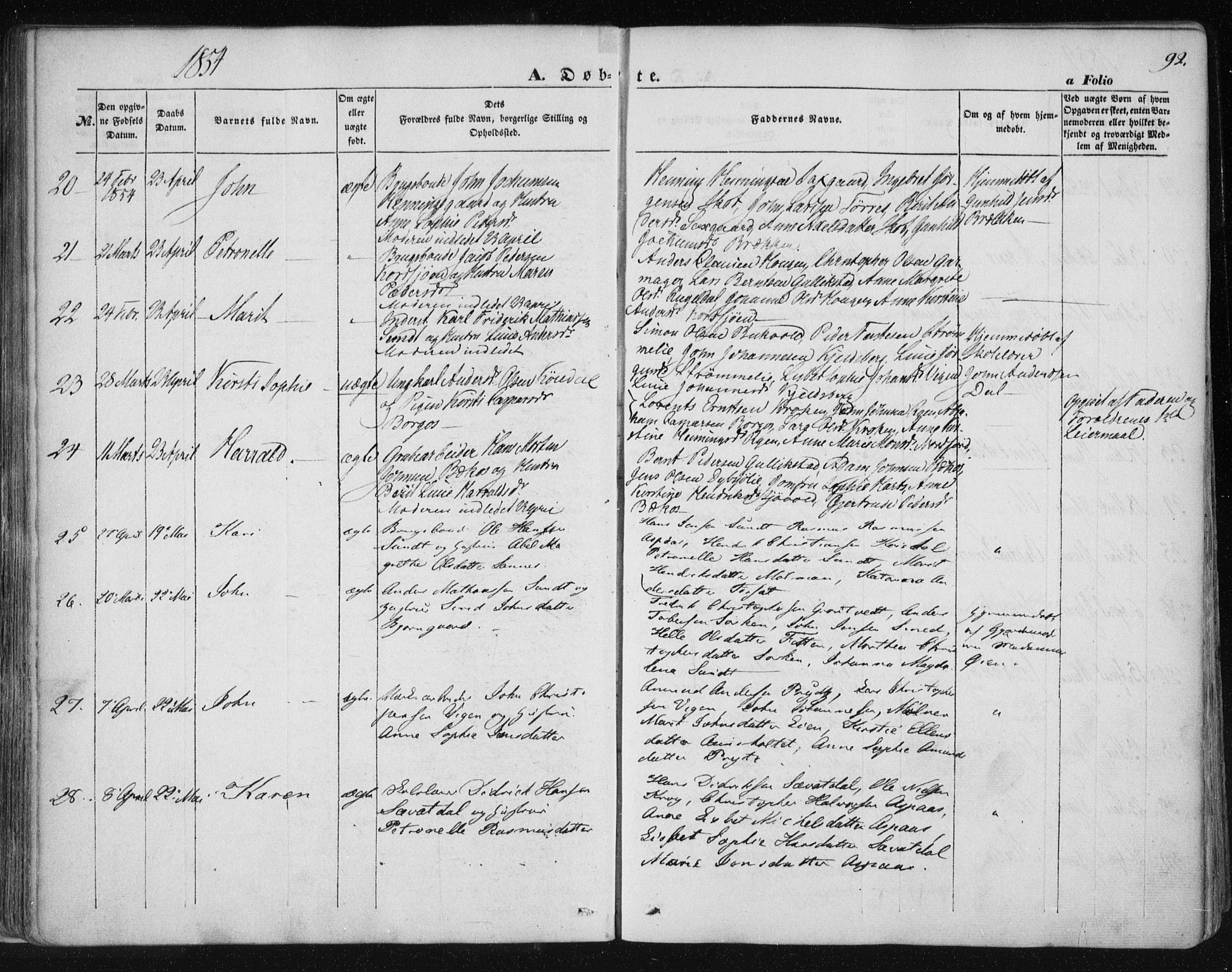 Ministerialprotokoller, klokkerbøker og fødselsregistre - Sør-Trøndelag, SAT/A-1456/681/L0931: Parish register (official) no. 681A09, 1845-1859, p. 92