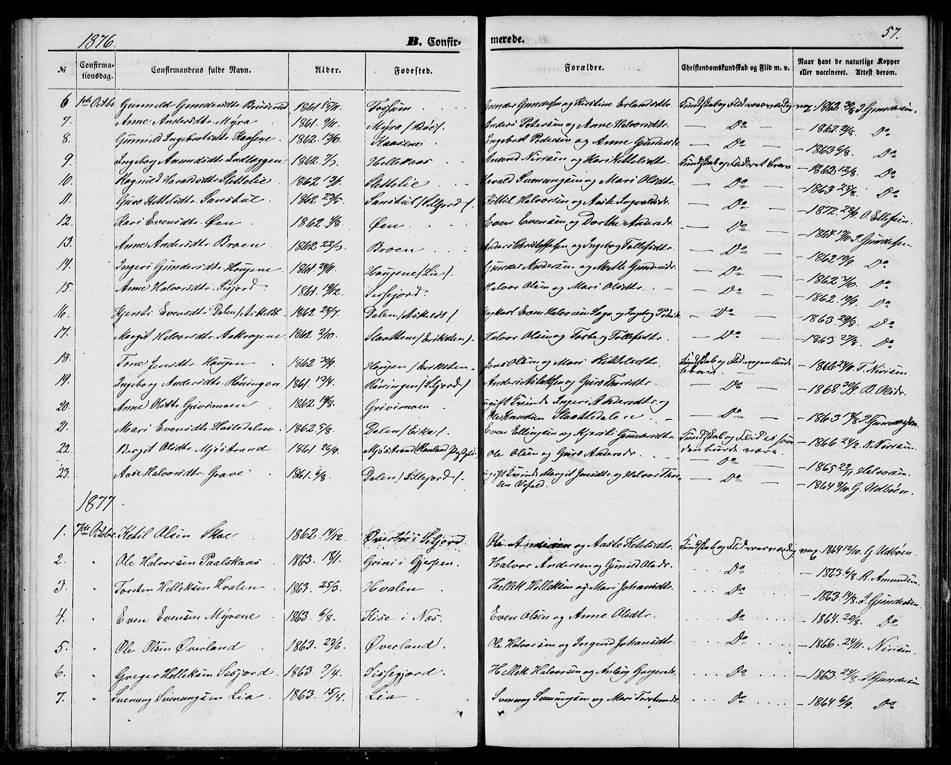 Bø kirkebøker, AV/SAKO-A-257/G/Ga/L0004: Parish register (copy) no. 4, 1876-1882, p. 57