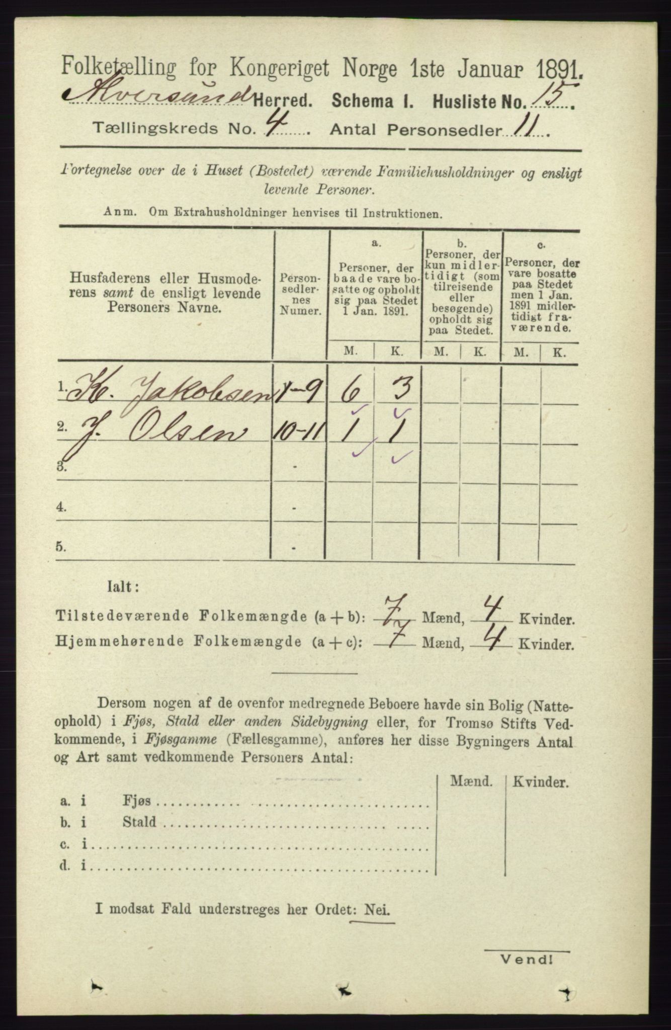 RA, 1891 census for 1257 Alversund, 1891, p. 1625