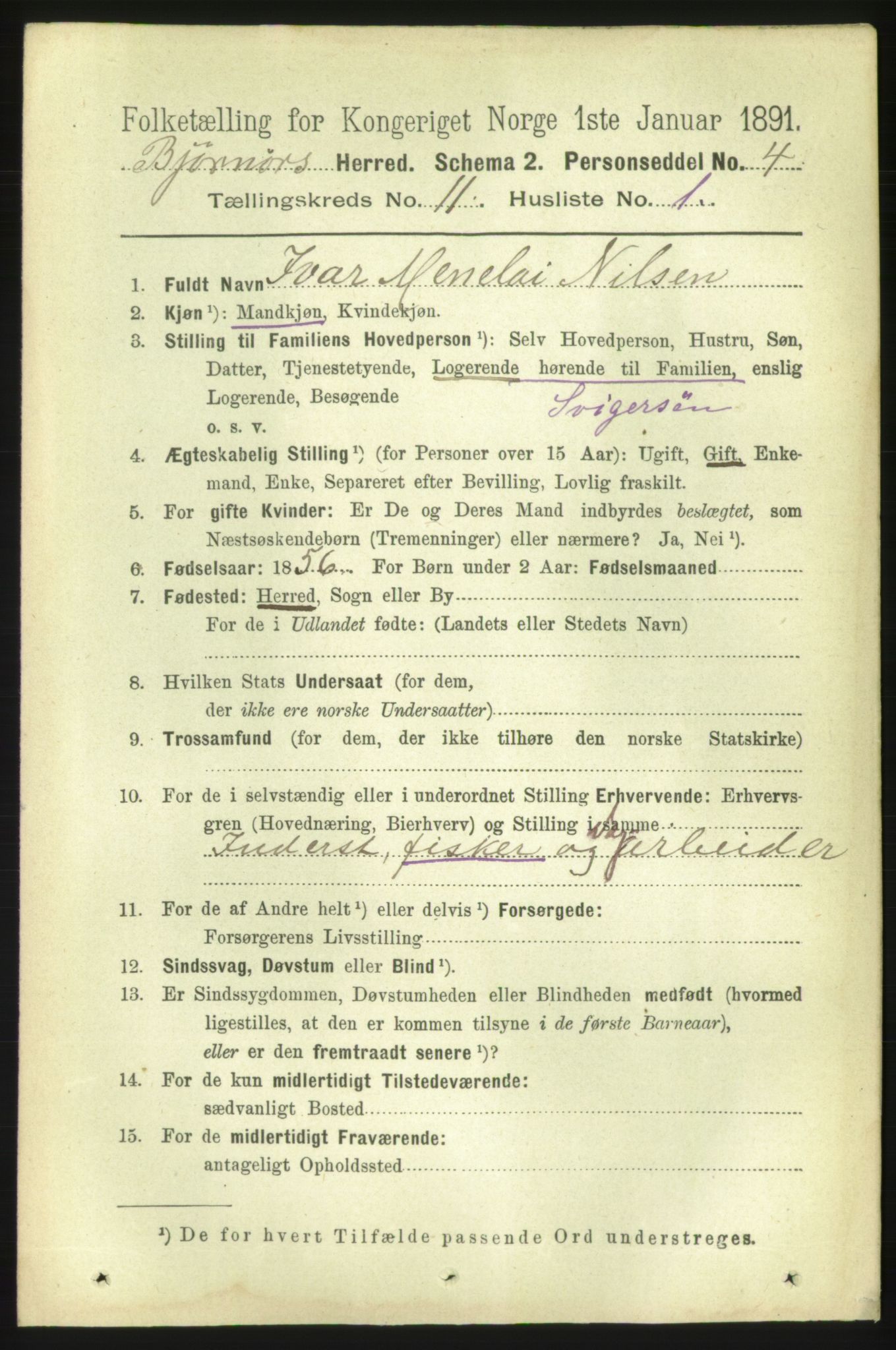 RA, 1891 census for 1632 Bjørnør, 1891, p. 4664