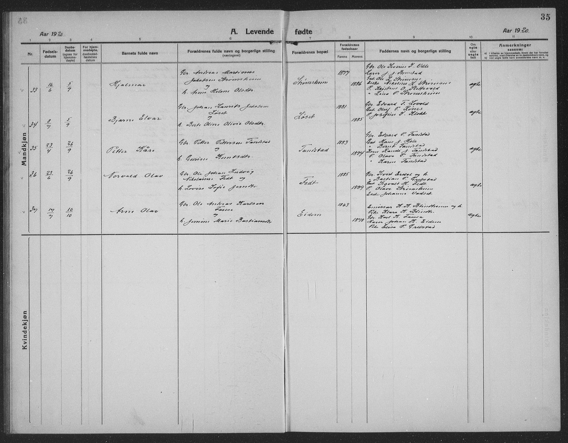 Ministerialprotokoller, klokkerbøker og fødselsregistre - Møre og Romsdal, AV/SAT-A-1454/523/L0342: Parish register (copy) no. 523C05, 1916-1937, p. 35