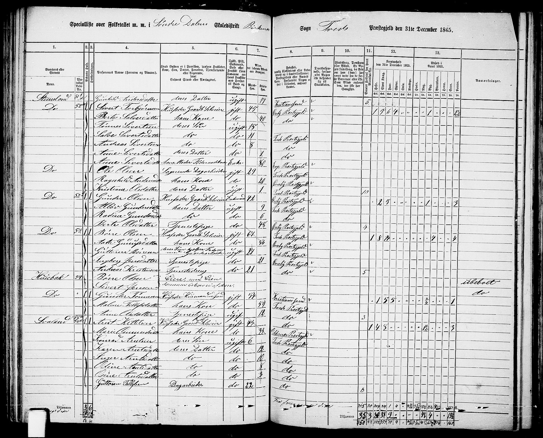 RA, 1865 census for Tveit, 1865, p. 91