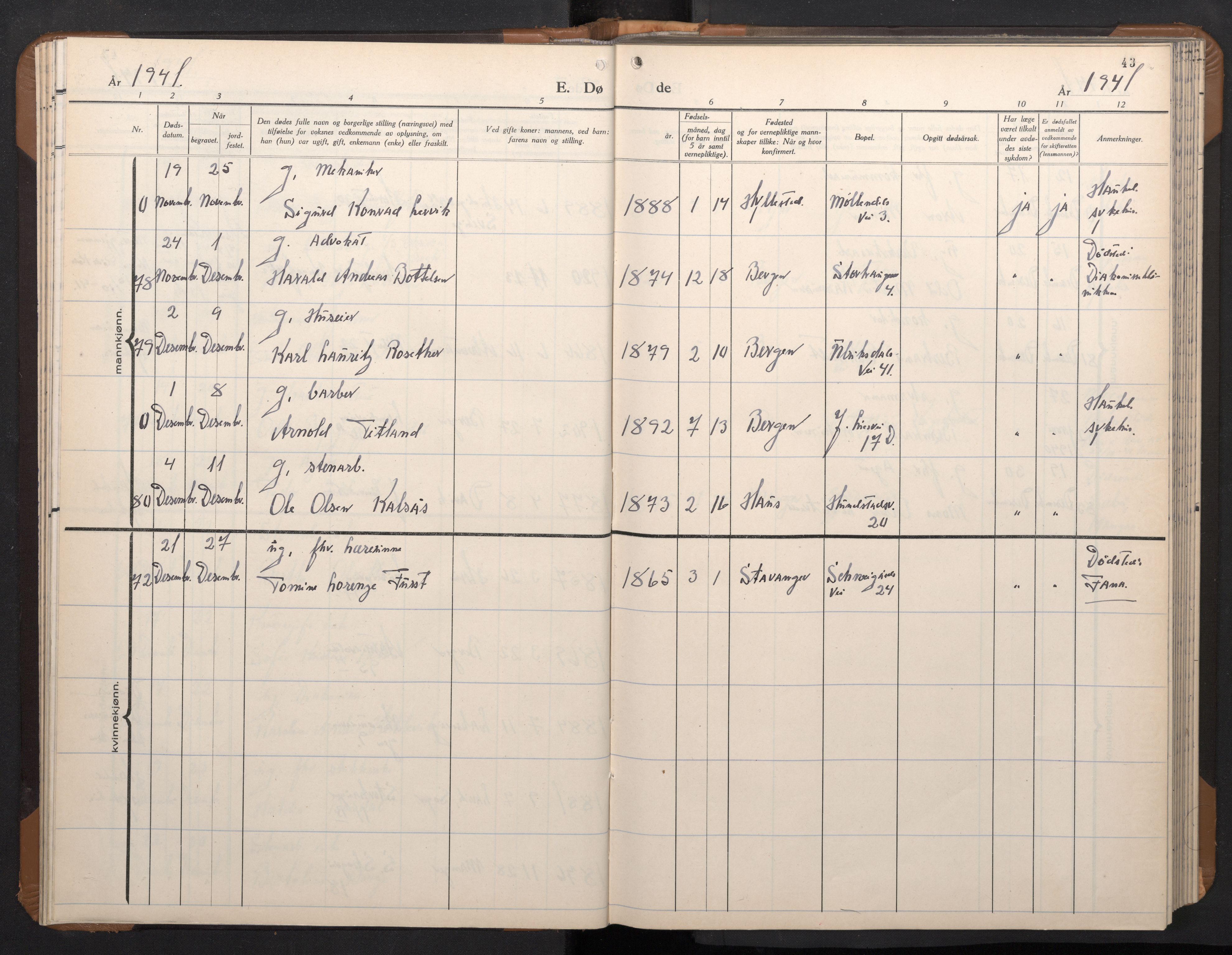 Årstad Sokneprestembete, AV/SAB-A-79301/H/Hab/L0026: Parish register (copy) no. D 3, 1940-1950, p. 42b-43a